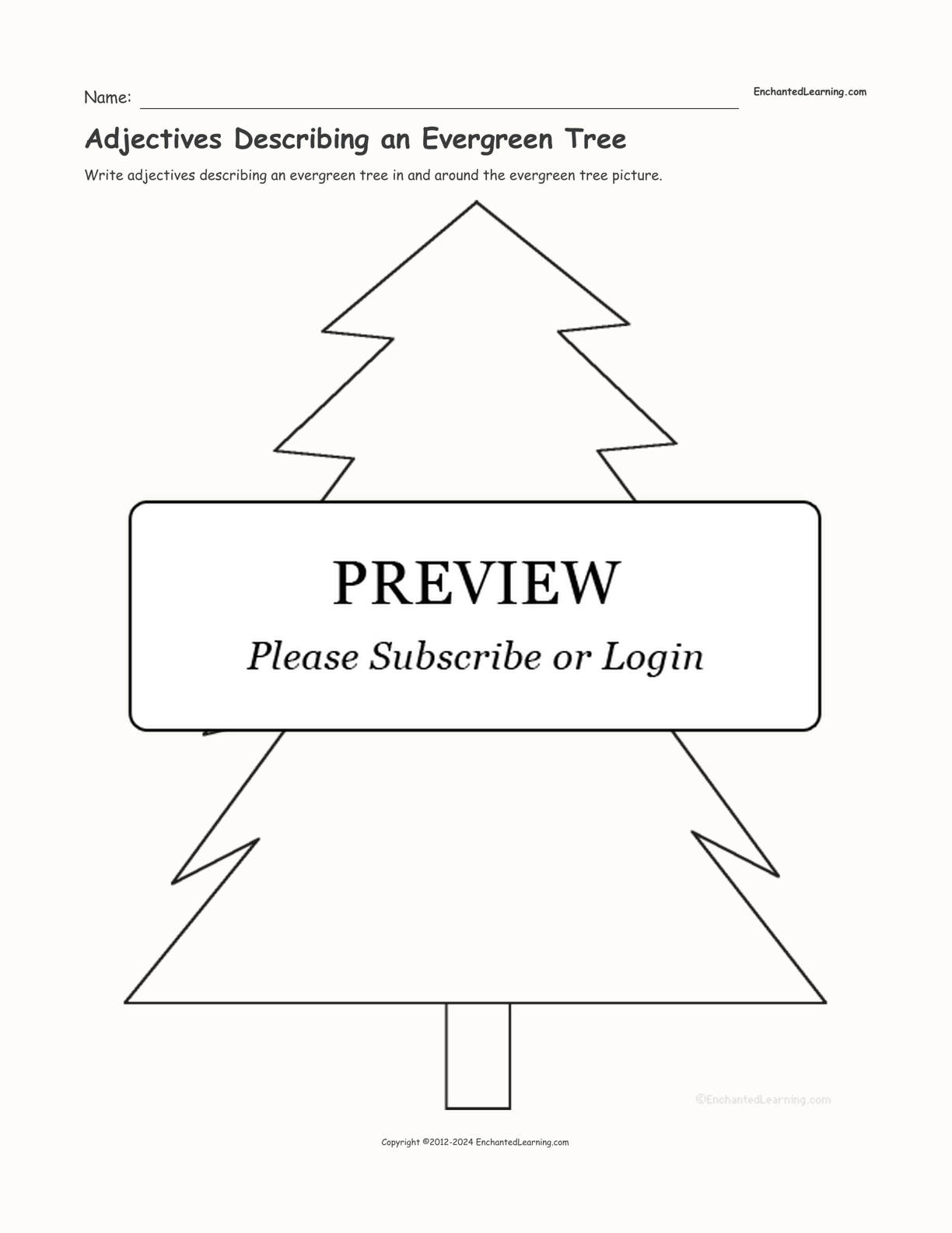 Adjectives Describing an Evergreen Tree interactive worksheet page 1