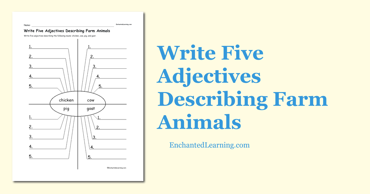 Write Five Adjectives Describing Farm Animals - Enchanted Learning
