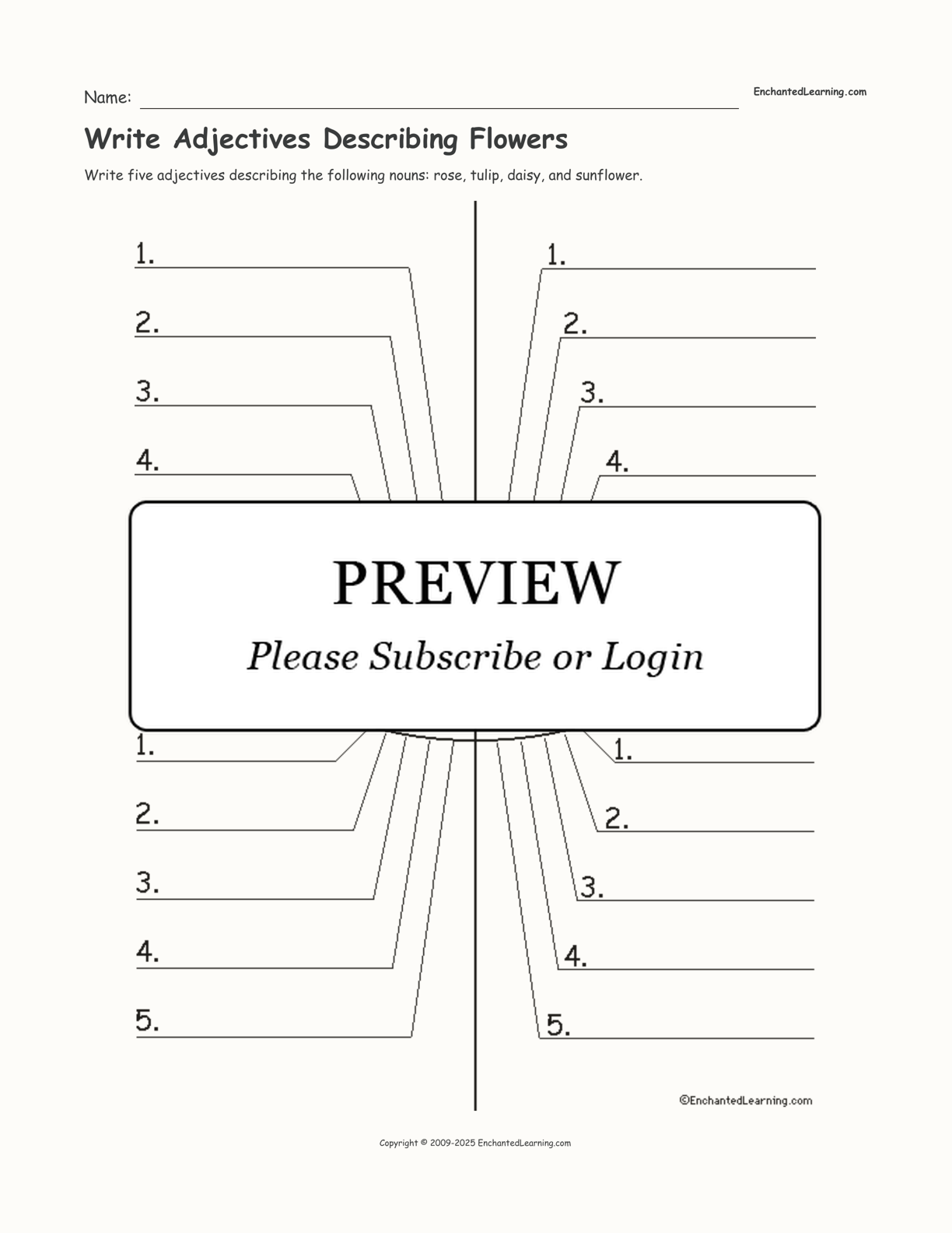 Write Adjectives Describing Flowers interactive worksheet page 1