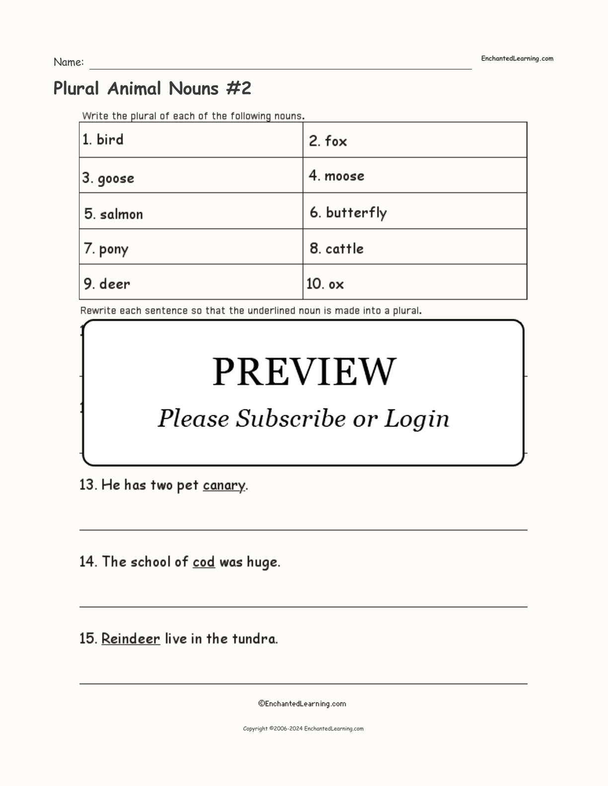 Plural Animal Nouns #2 interactive worksheet page 1