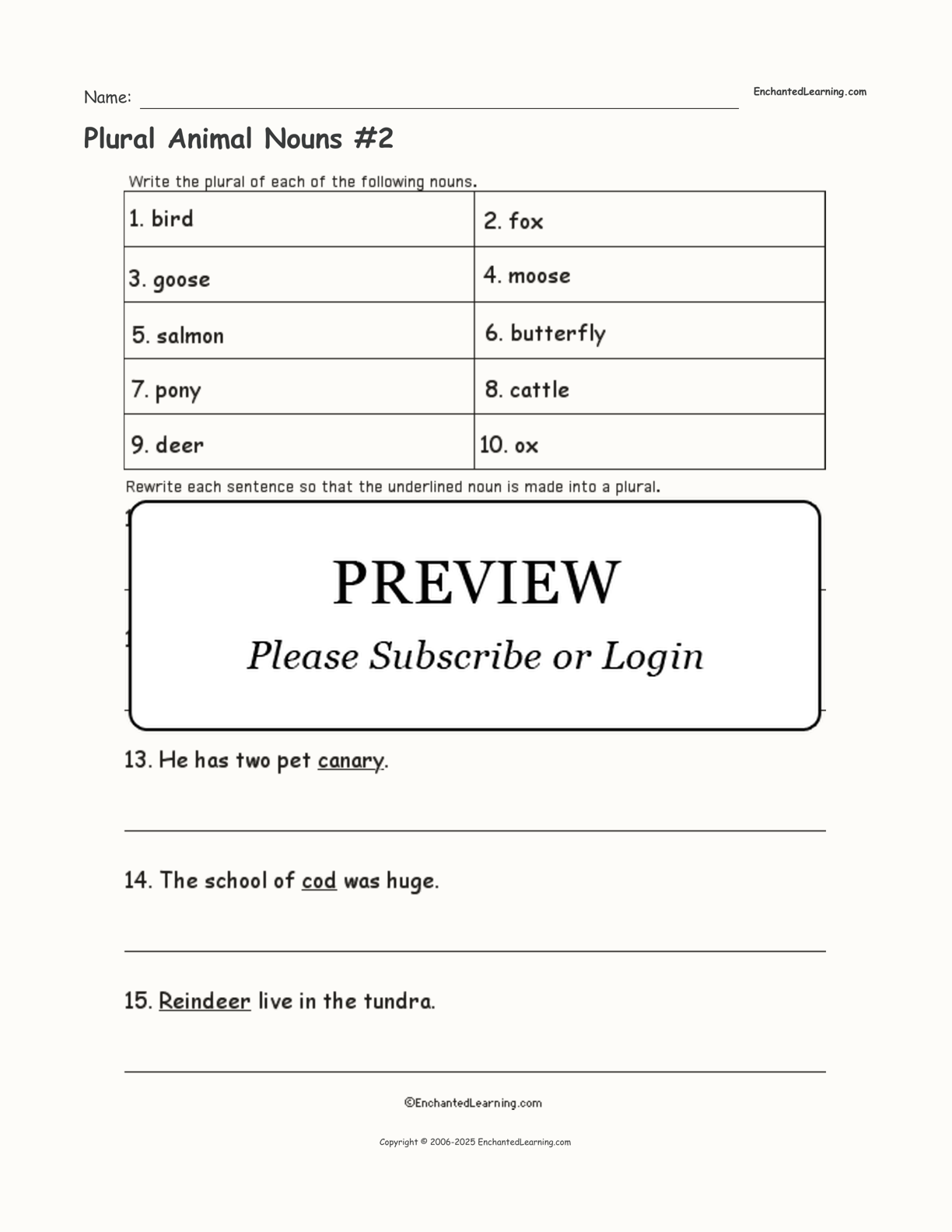 Plural Animal Nouns #2 interactive worksheet page 1