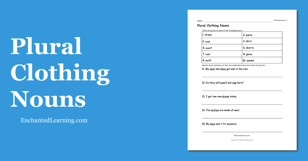 Plural Clothing Nouns Enchanted Learning