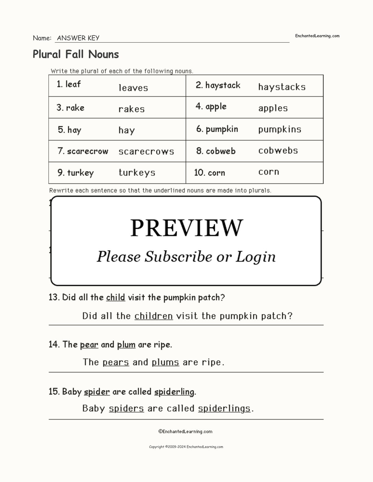 Plural Fall Nouns interactive worksheet page 2