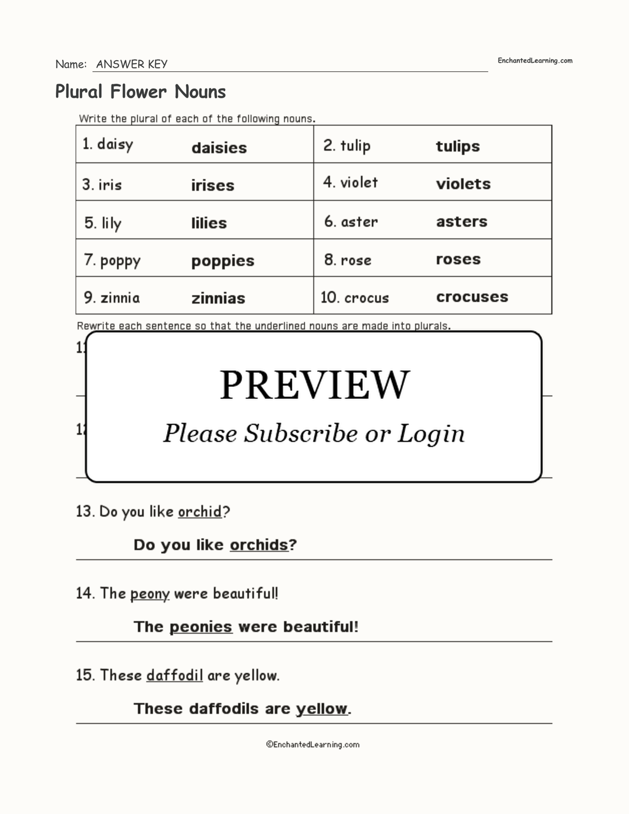 Plural Flower Nouns interactive worksheet page 2