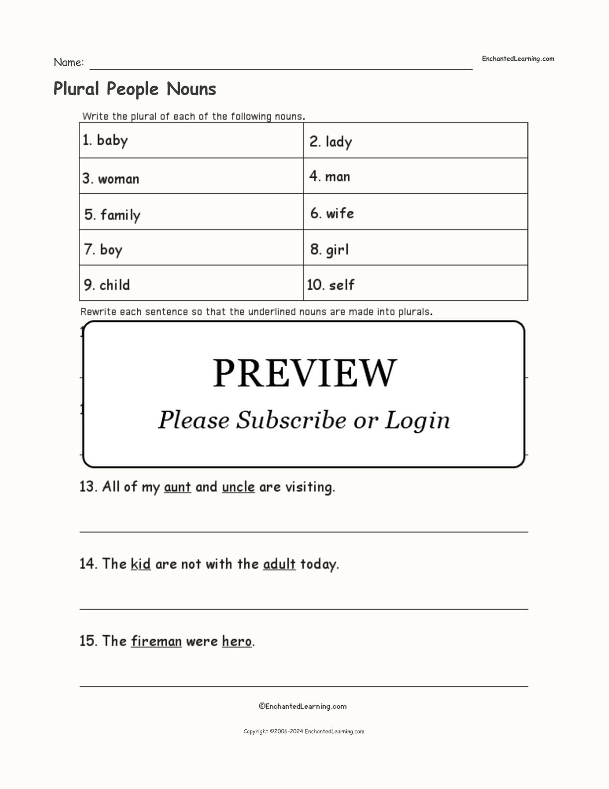 Plural People Nouns interactive worksheet page 1