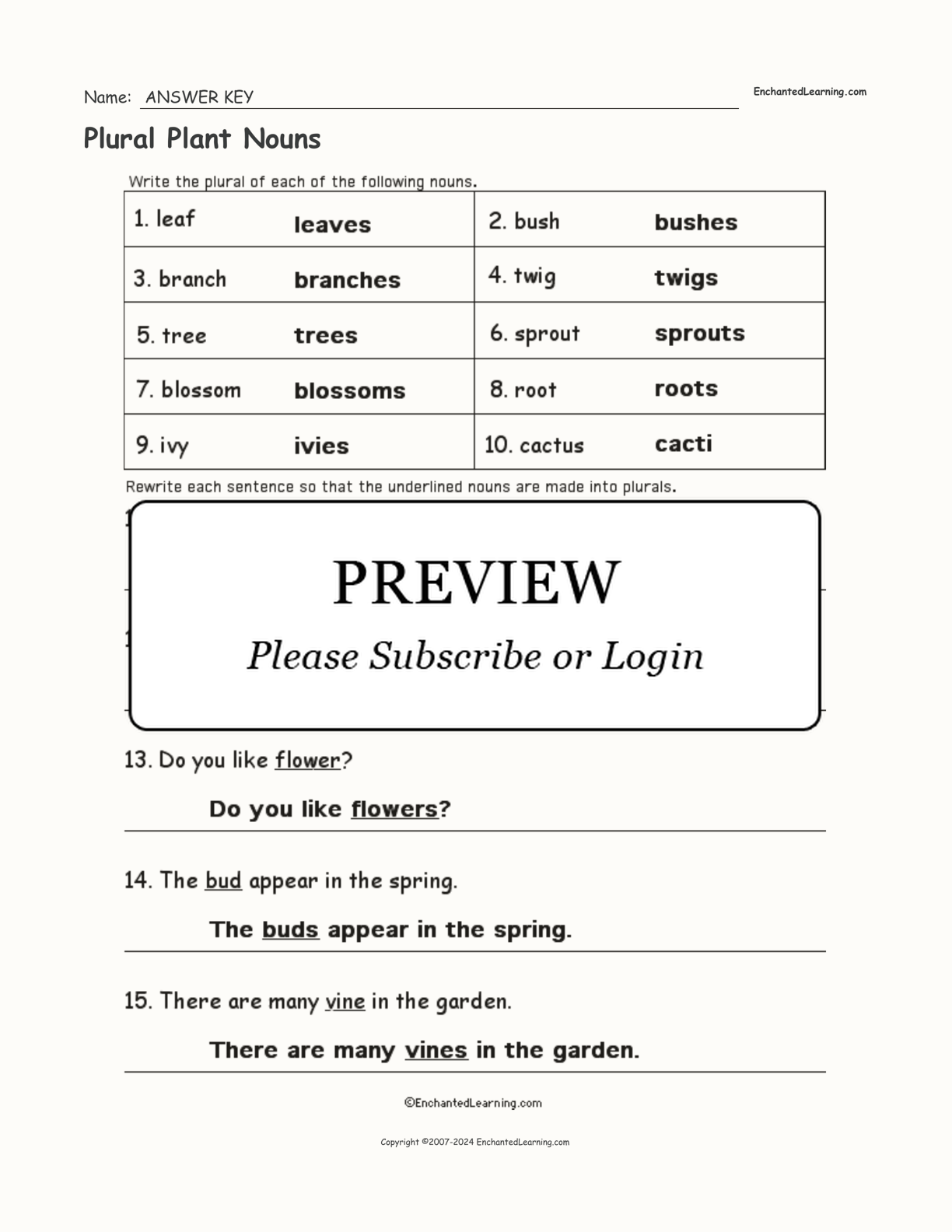 Plural Plant Nouns interactive worksheet page 2