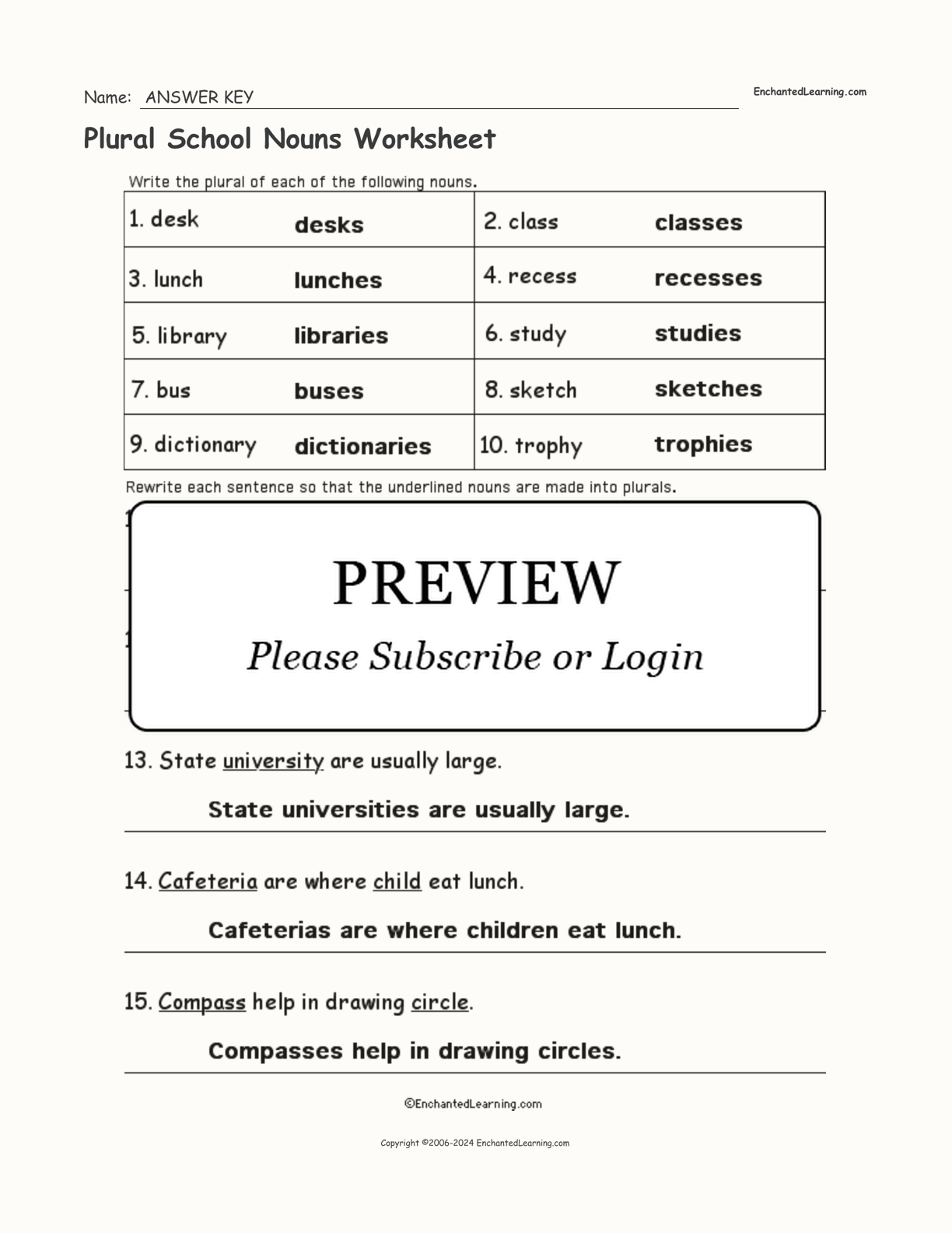 Plural School Nouns Worksheet interactive worksheet page 2