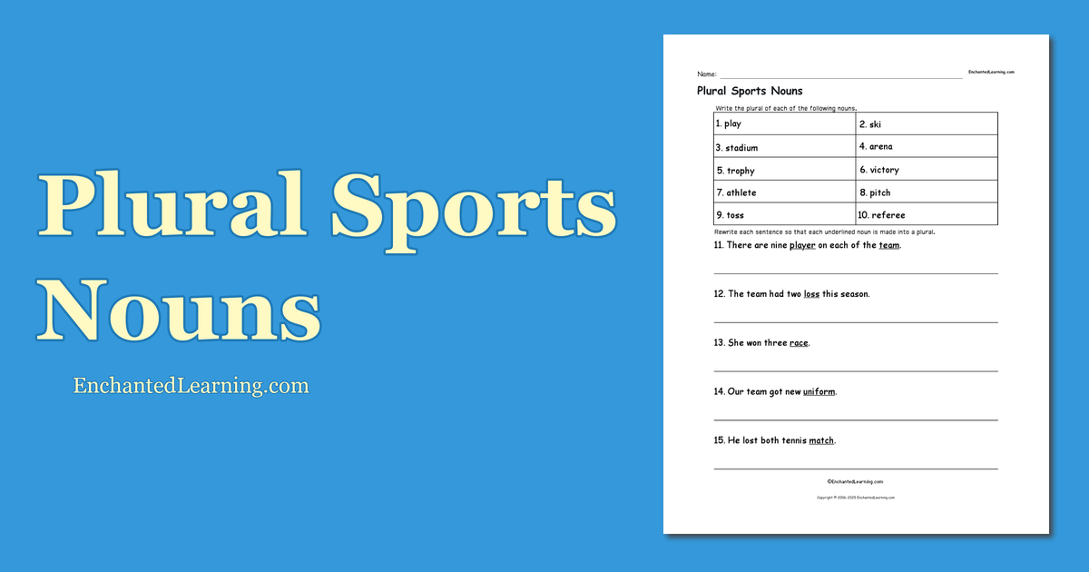Plural Sports Nouns Enchanted Learning