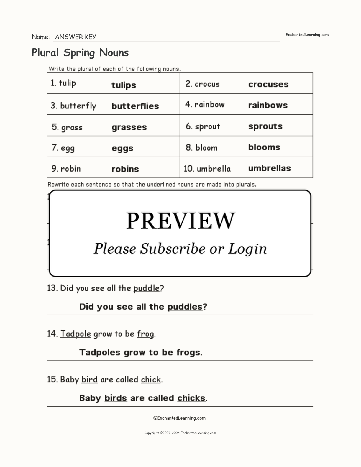 Plural Spring Nouns interactive worksheet page 2
