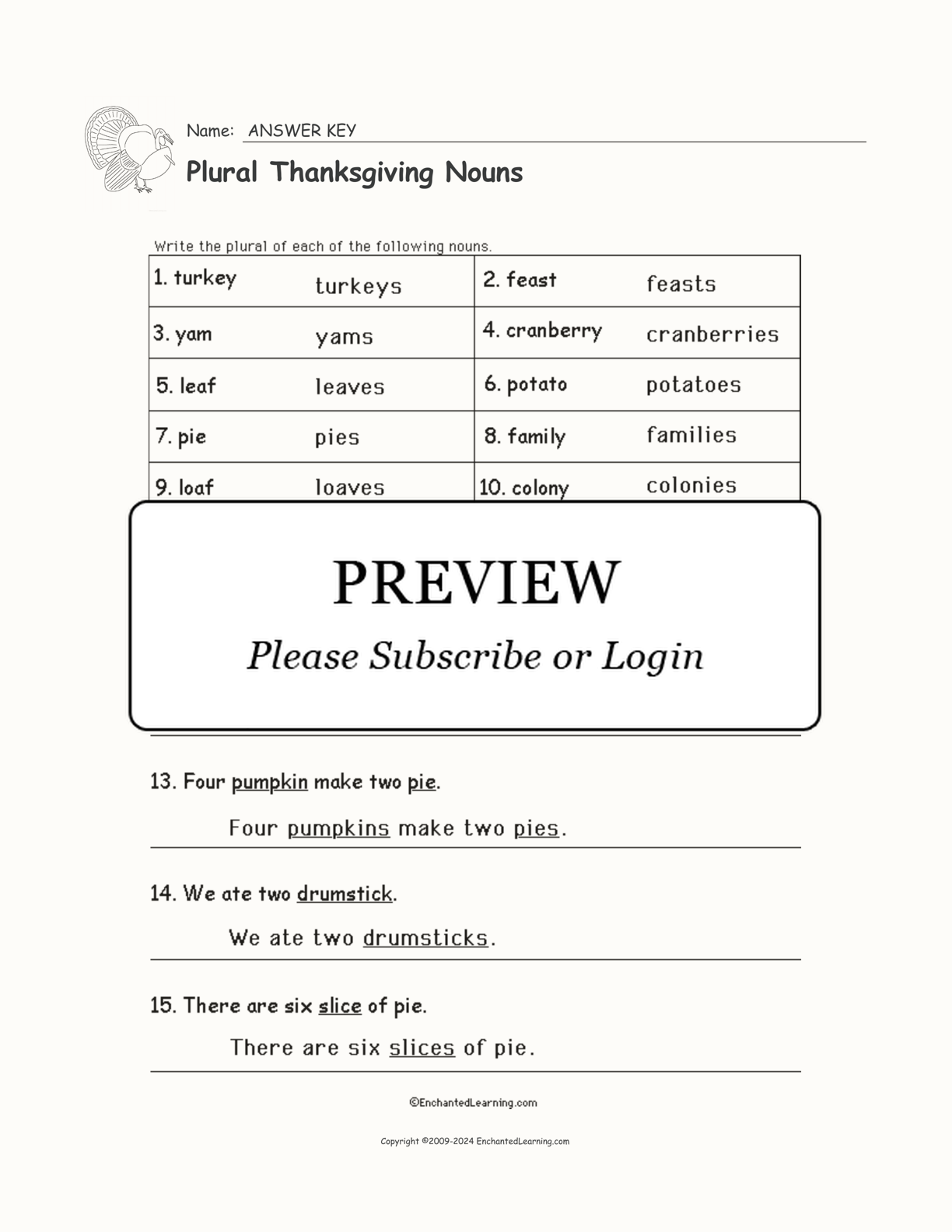 Plural Thanksgiving Nouns interactive worksheet page 2