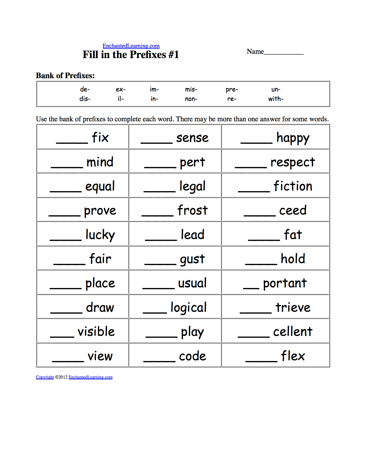 Free Printable Worksheets Prefixes And Suffixes