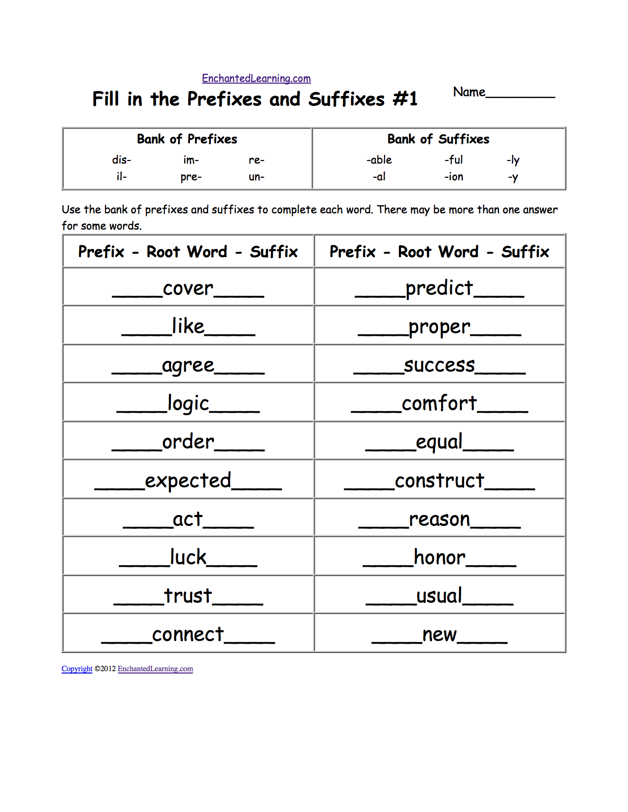 Fill in the Prefixes and Suffixes #1