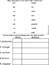 Prefix worksheet