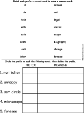 Prefix worksheet