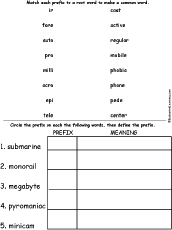 Prefix worksheet