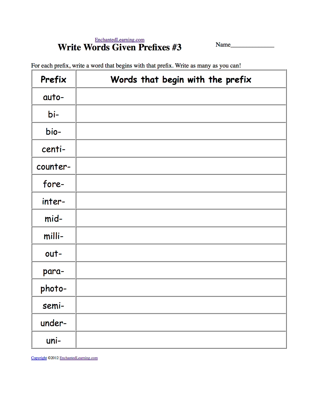 Write Words Given Prefixes #3