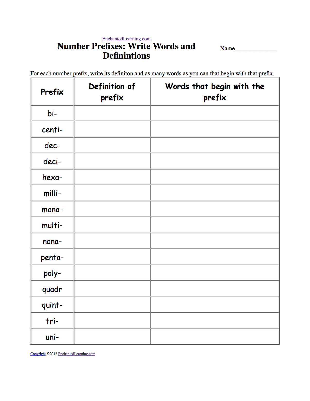 Write Words Given Number Prefixes