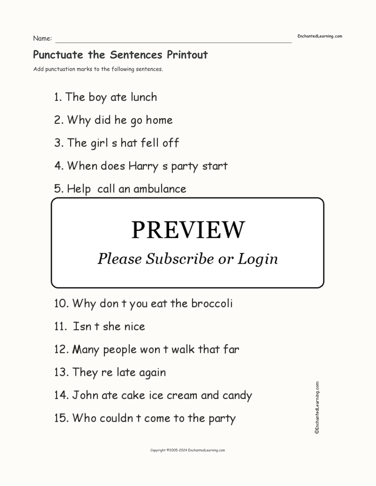 Punctuate the Sentences Printout interactive worksheet page 1