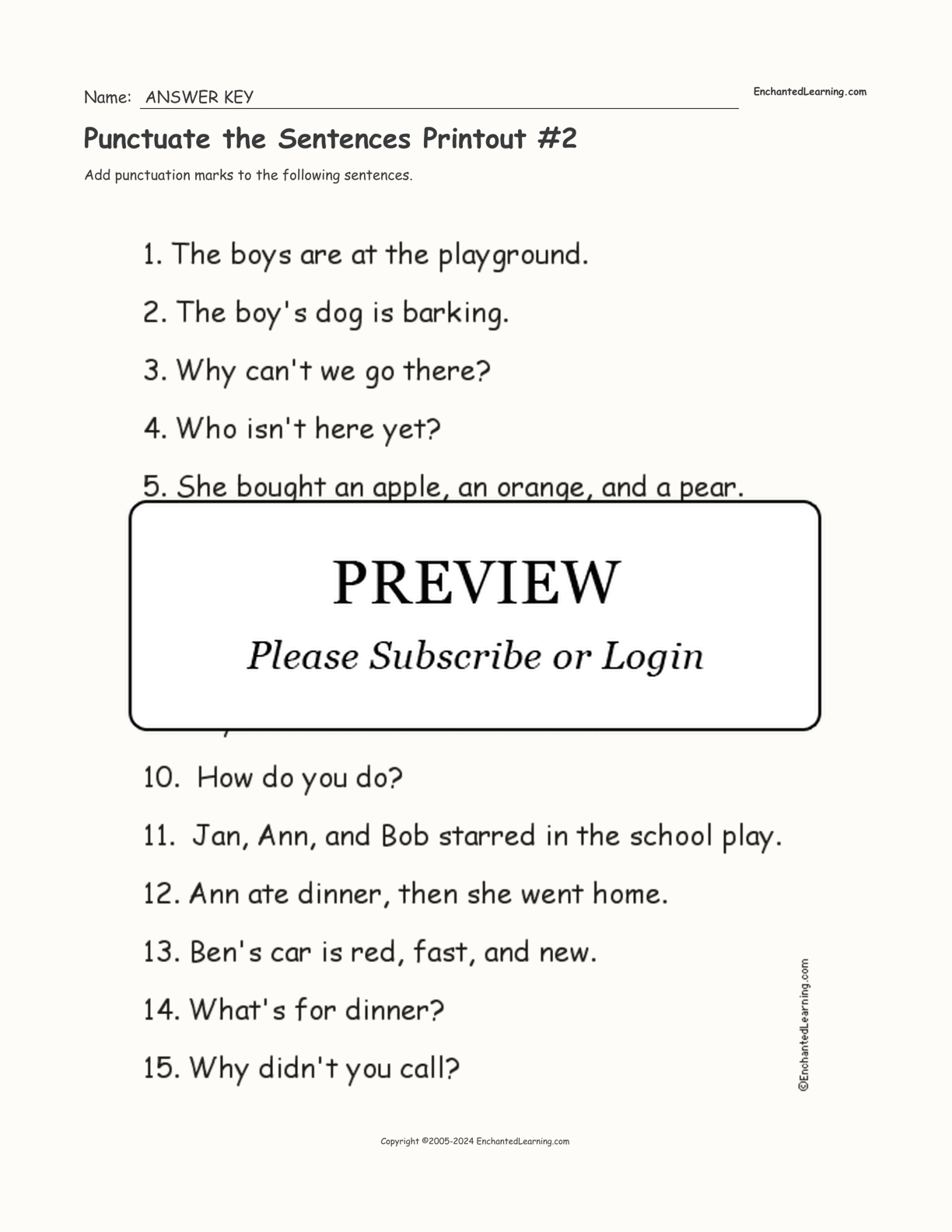Punctuate the Sentences Printout #2 interactive worksheet page 2