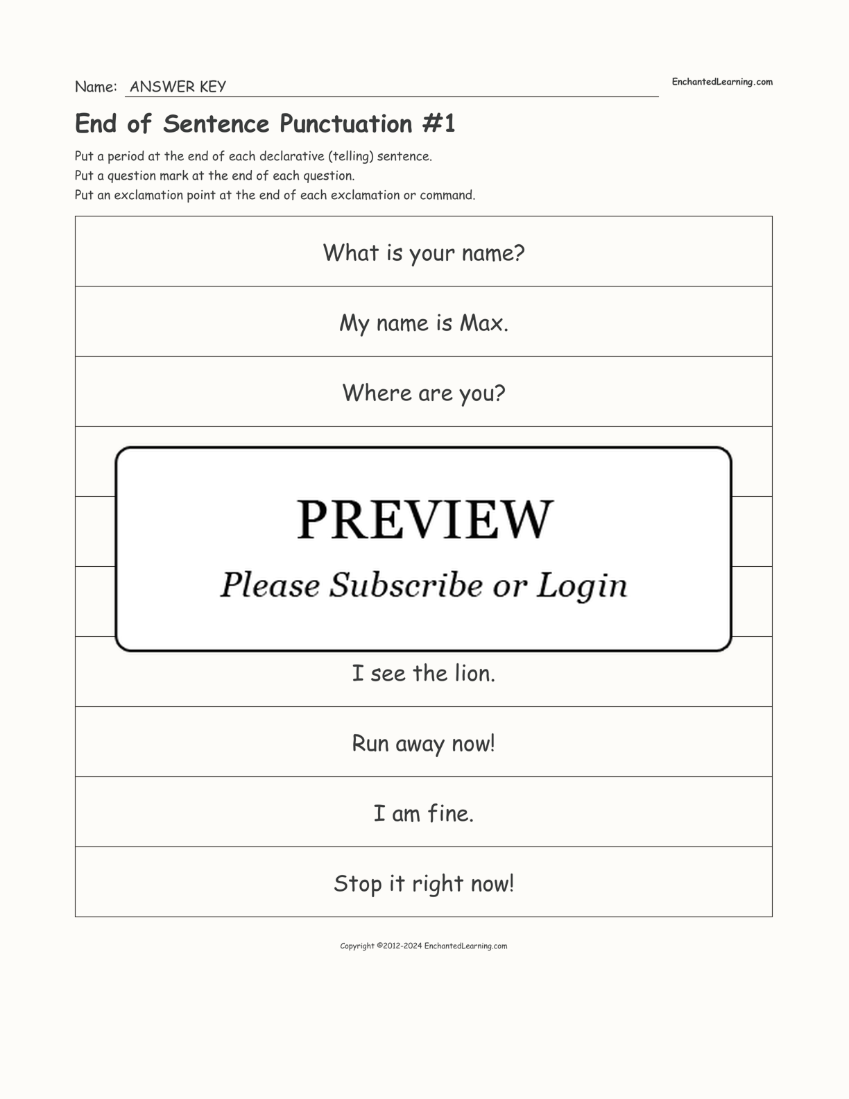 End of Sentence Punctuation #1 interactive worksheet page 2