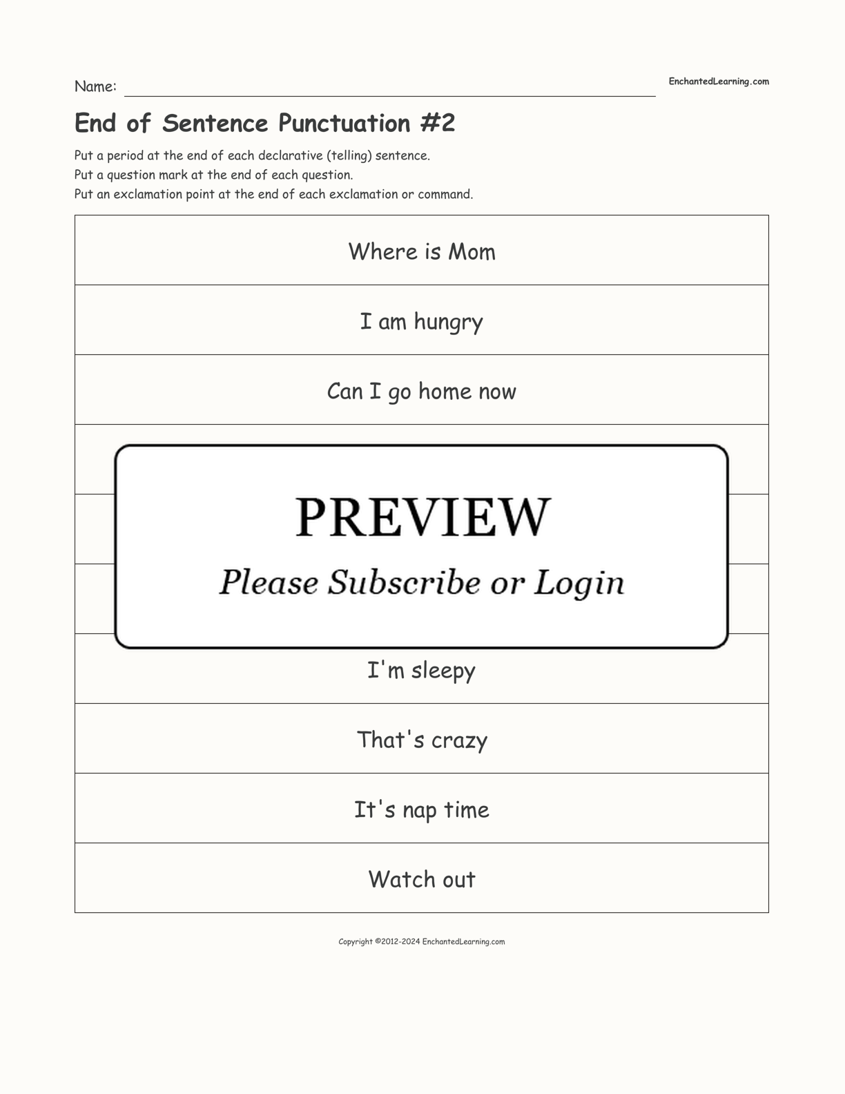 End of Sentence Punctuation #2 interactive worksheet page 1
