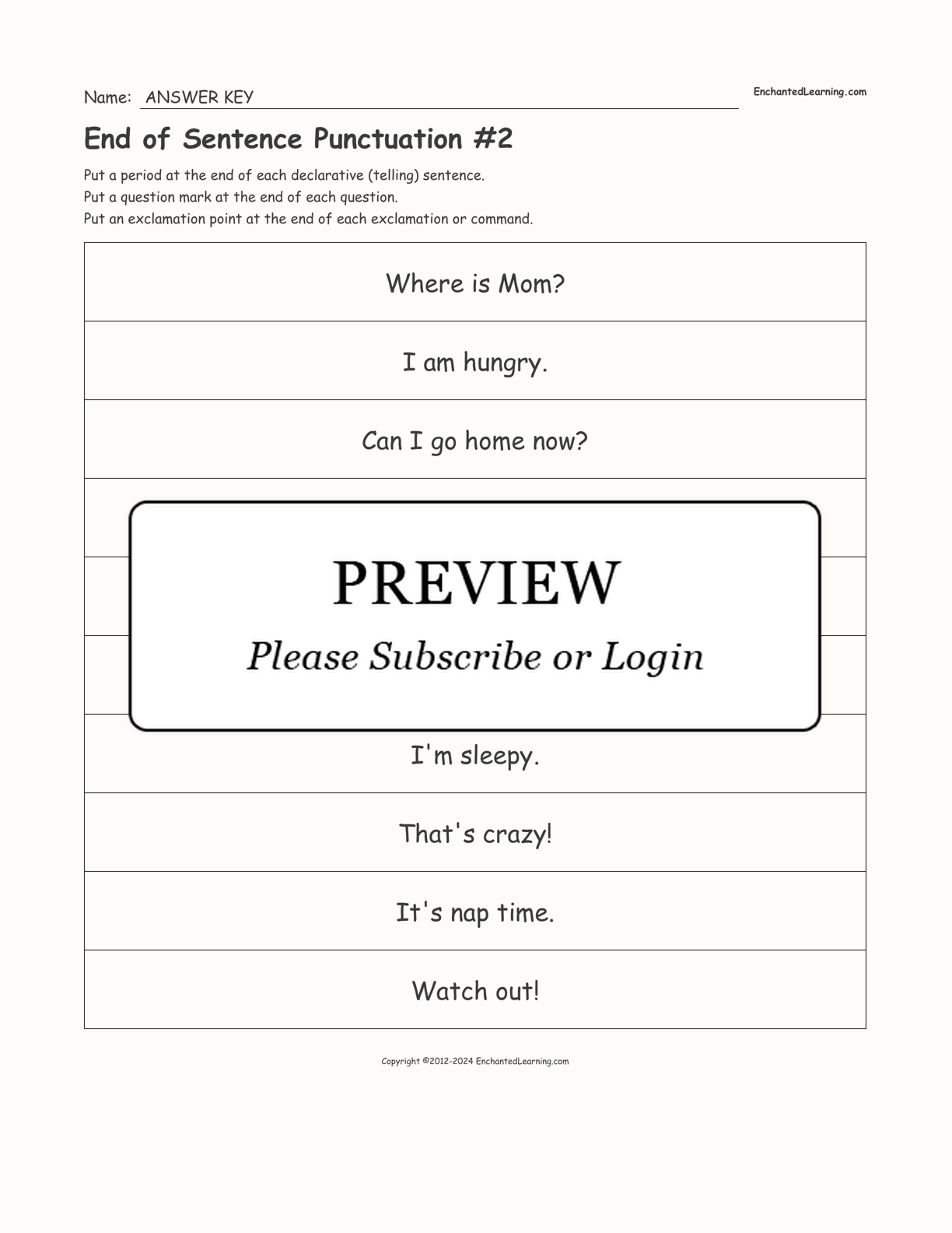 End of Sentence Punctuation #2 interactive worksheet page 2
