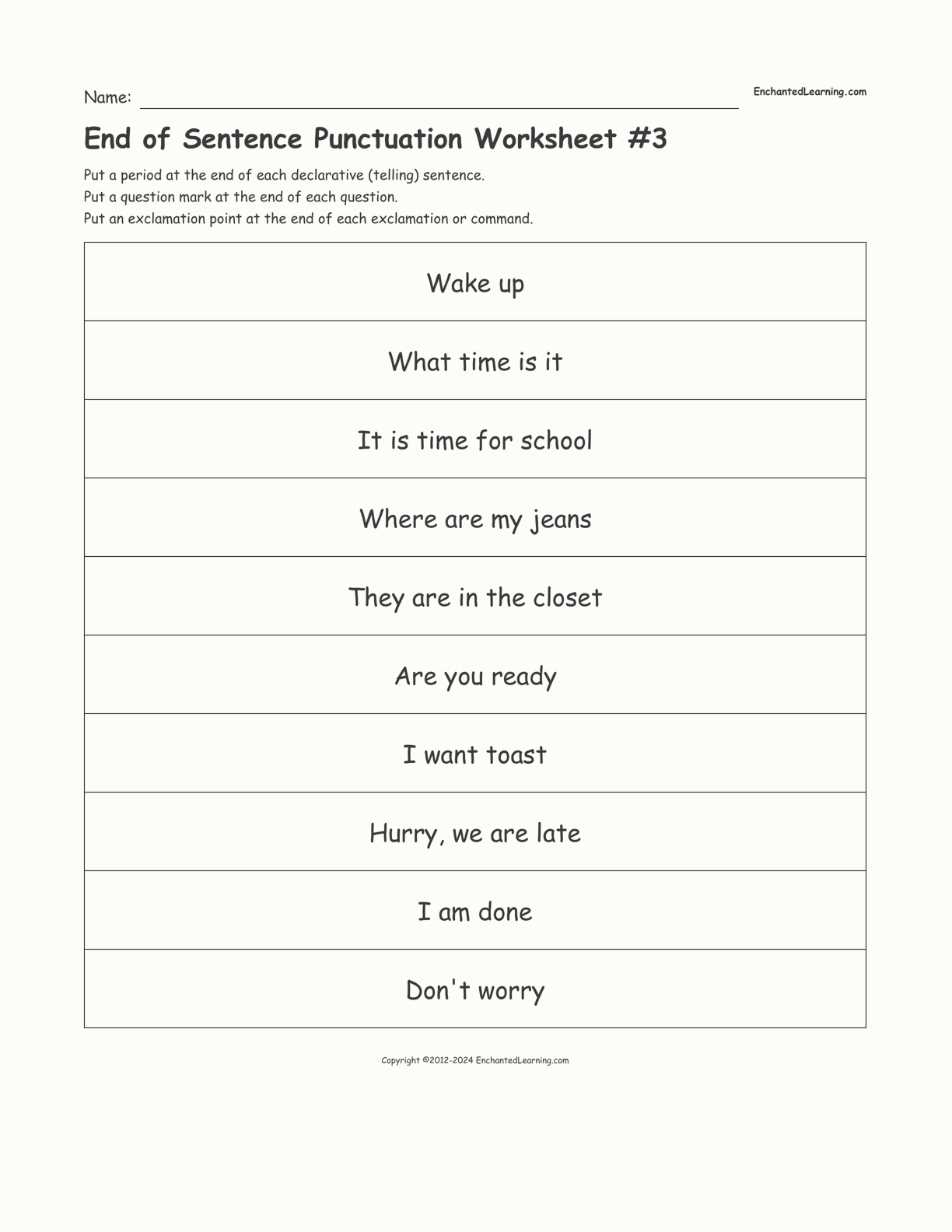 End of Sentence Punctuation Worksheet #3 interactive worksheet page 1