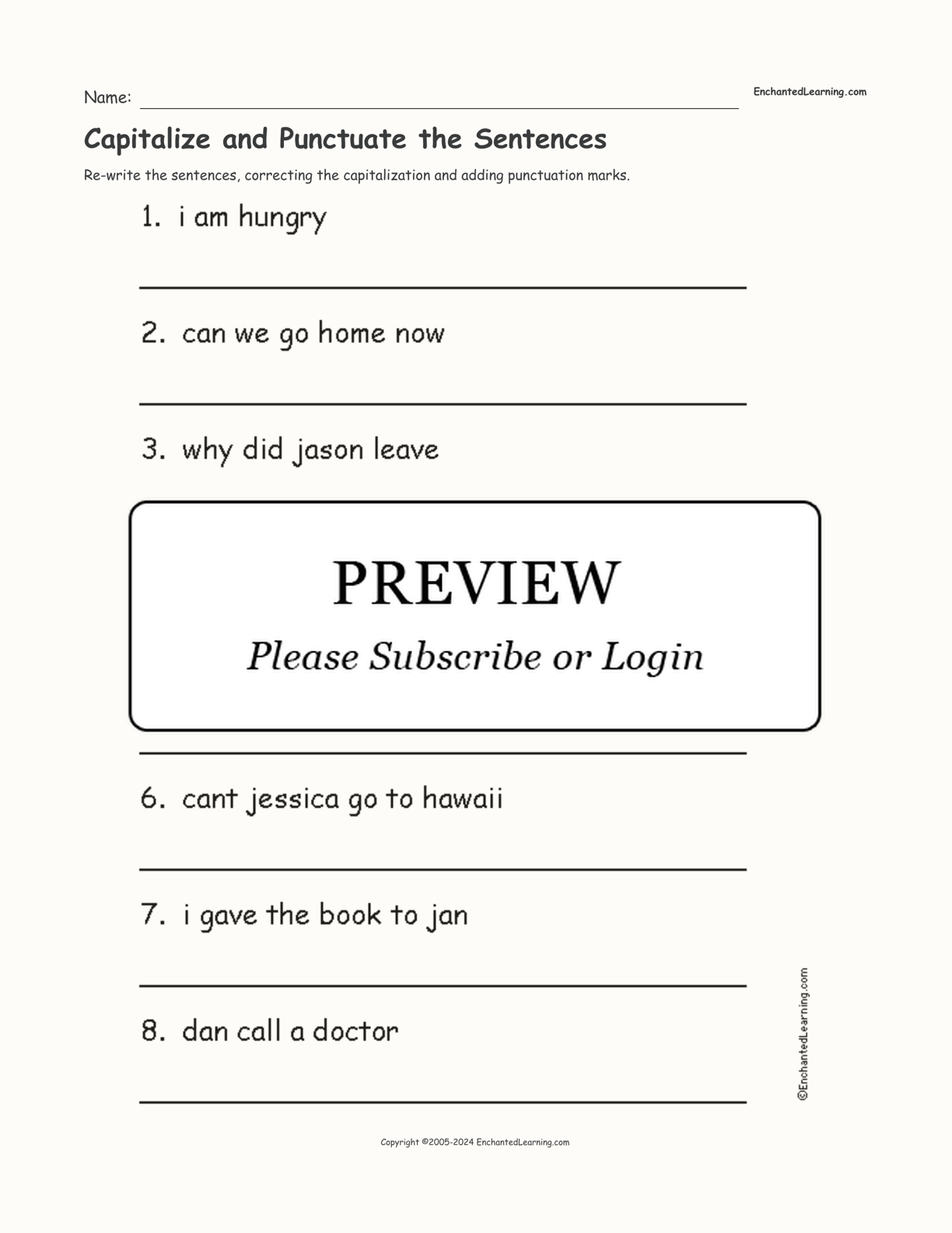 Capitalize and Punctuate the Sentences interactive worksheet page 1