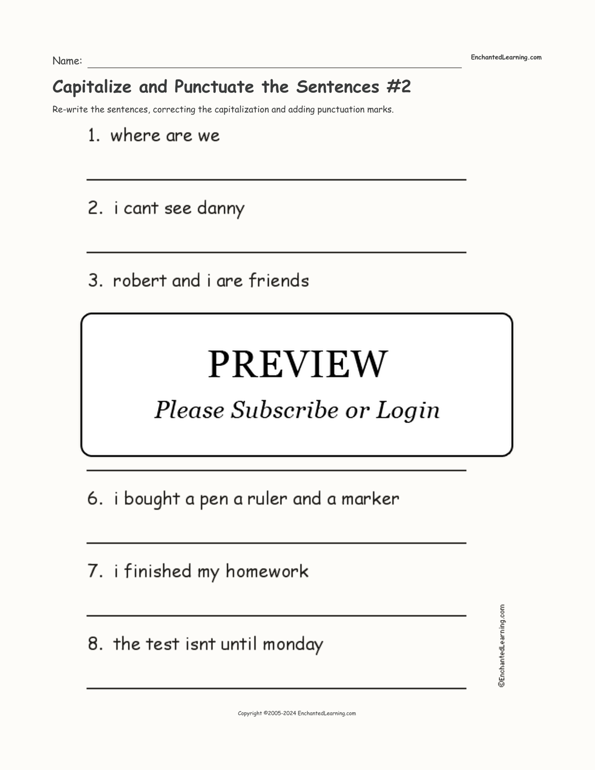 Capitalize and Punctuate the Sentences #2 interactive worksheet page 1