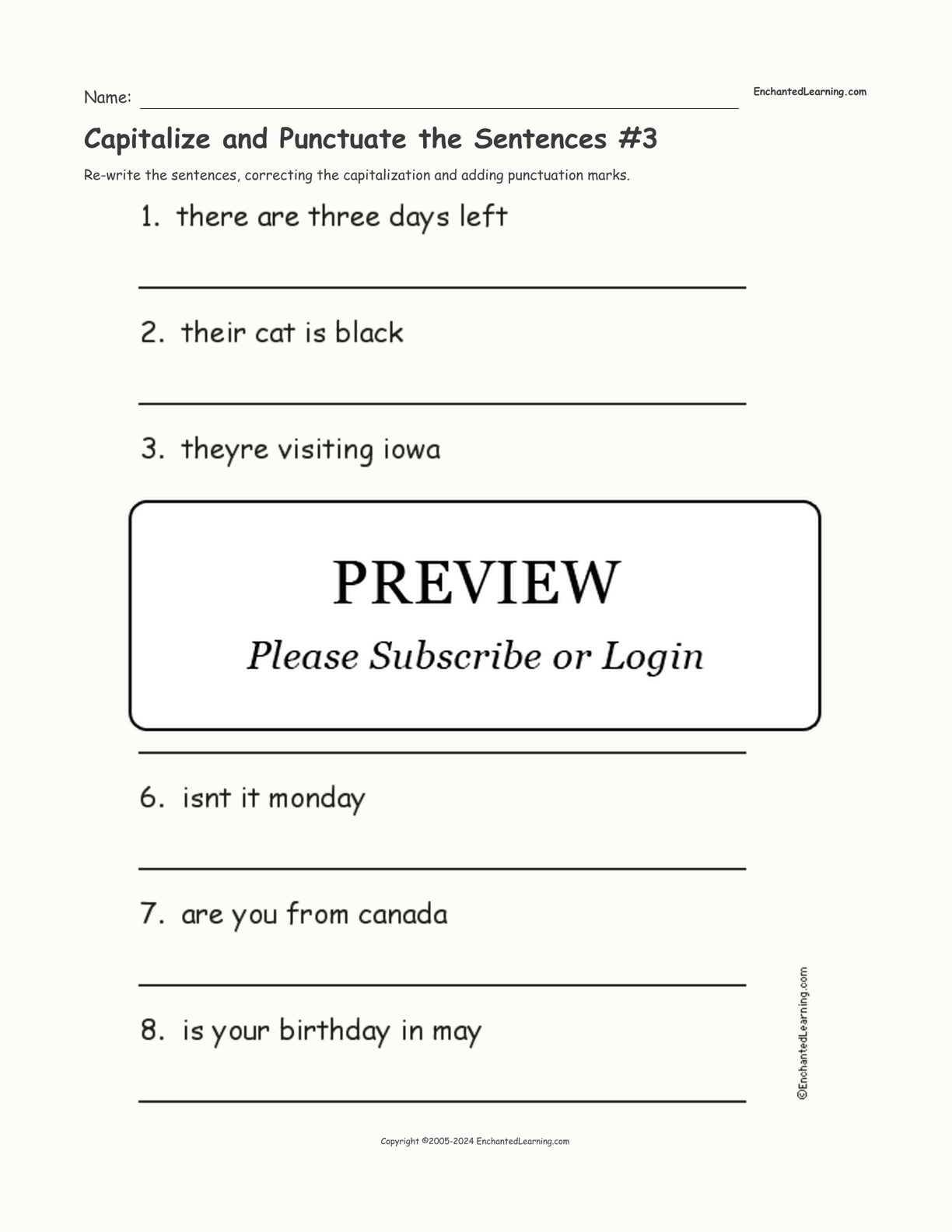 Capitalize and Punctuate the Sentences #3 interactive worksheet page 1