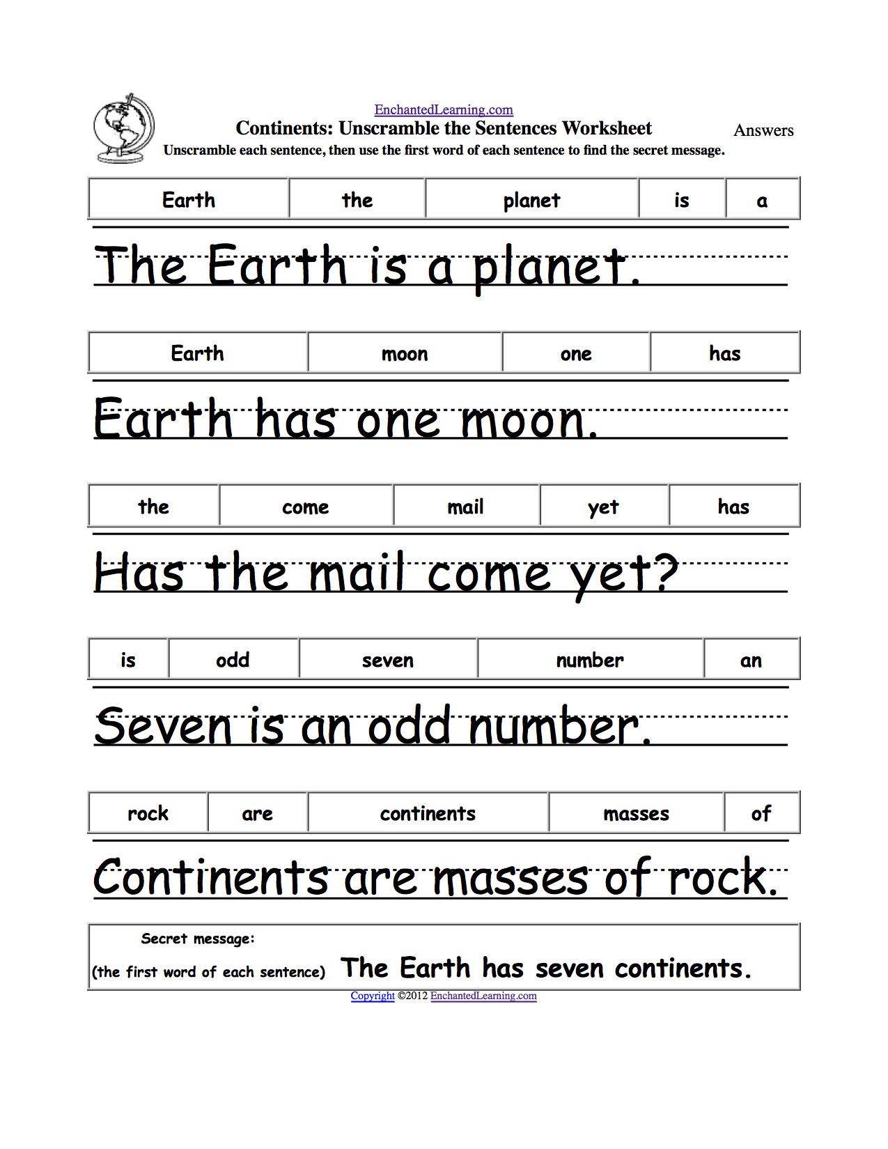 Unscramble The Sentences Worksheets Enchantedlearning Com