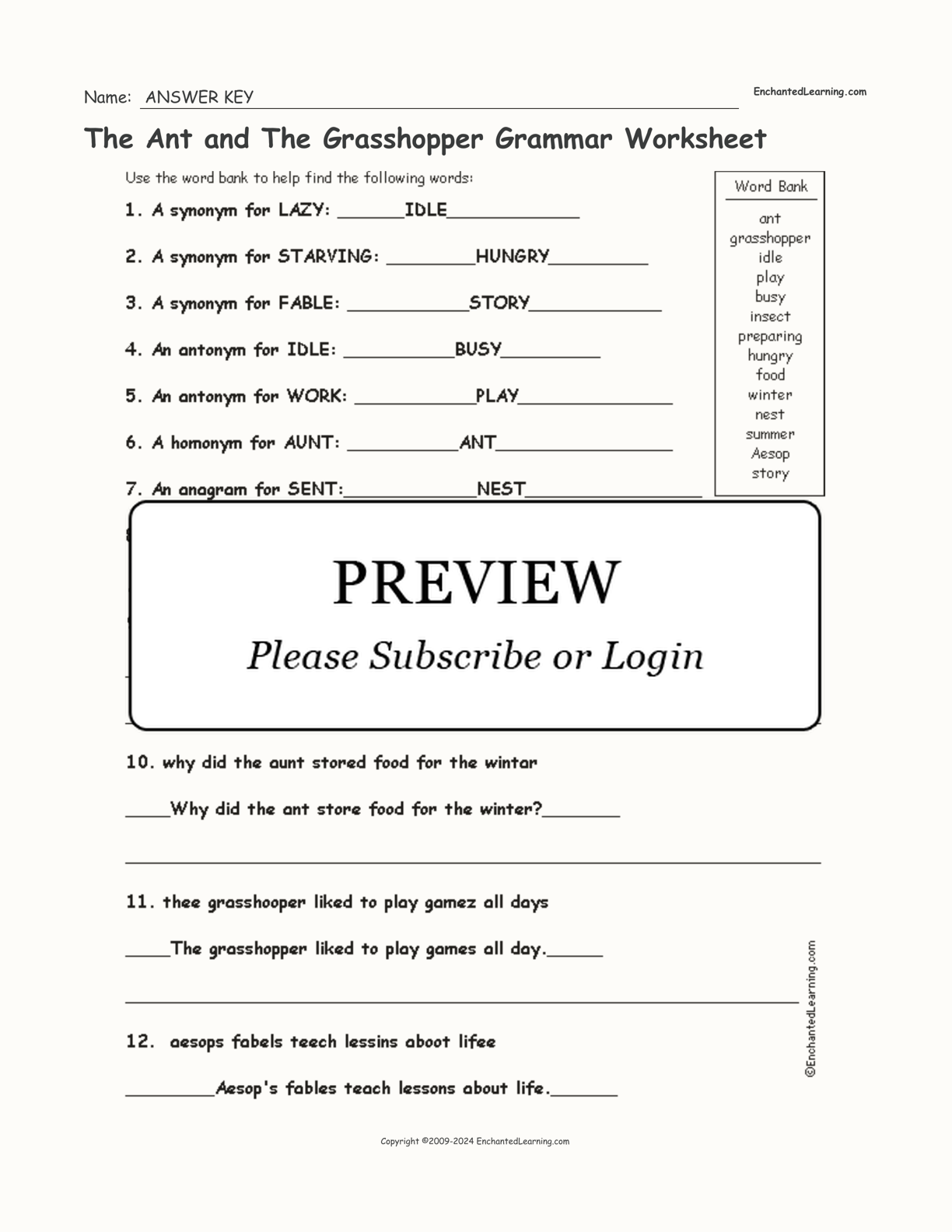 The Ant and The Grasshopper Grammar Worksheet interactive worksheet page 2
