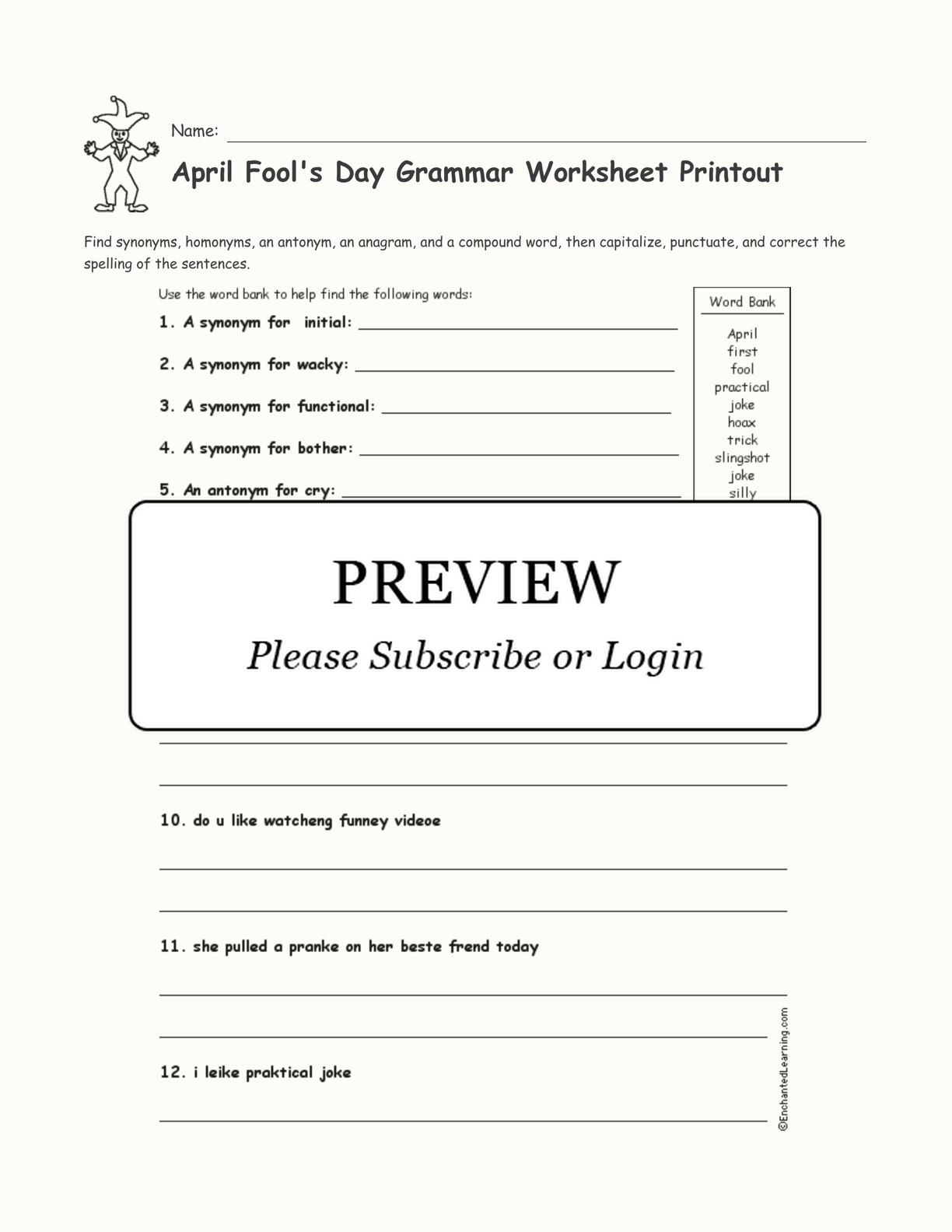 April Fool's Day Grammar Worksheet Printout interactive worksheet page 1