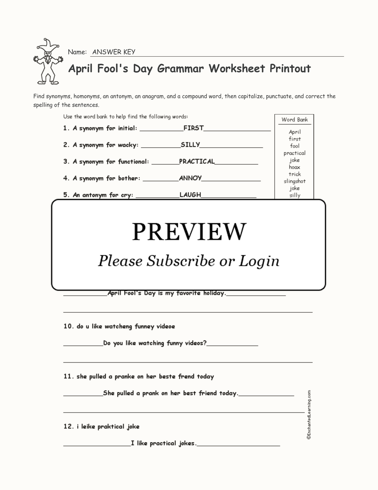 April Fool's Day Grammar Worksheet Printout interactive worksheet page 2