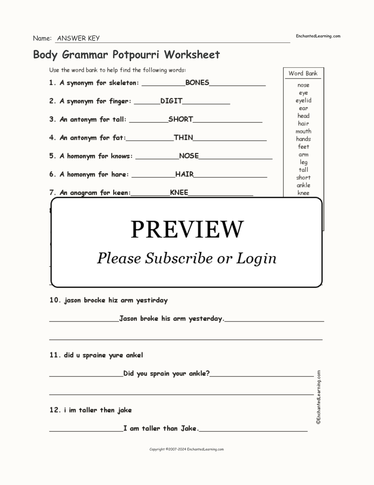 Body Grammar Potpourri Worksheet interactive worksheet page 2