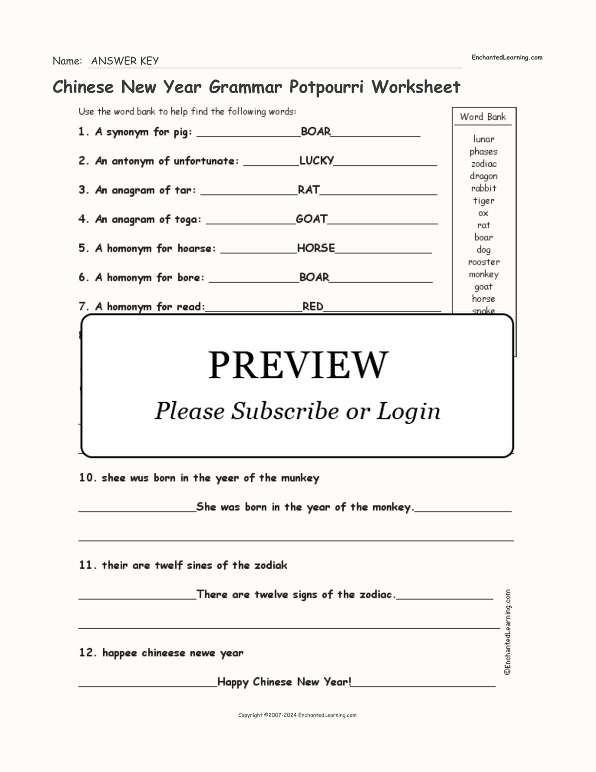 Chinese New Year Grammar Potpourri Worksheet interactive worksheet page 2