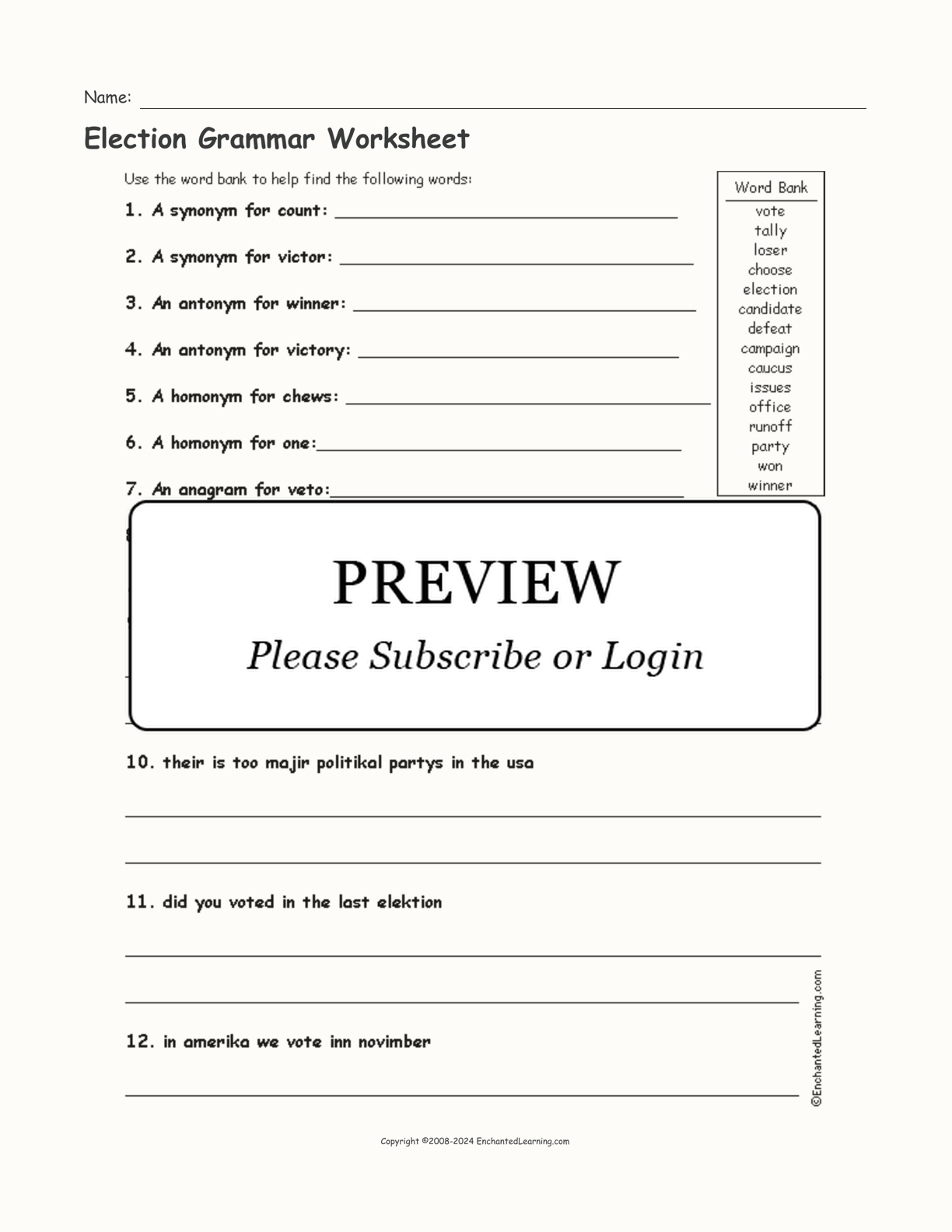 Election Grammar Worksheet interactive worksheet page 1