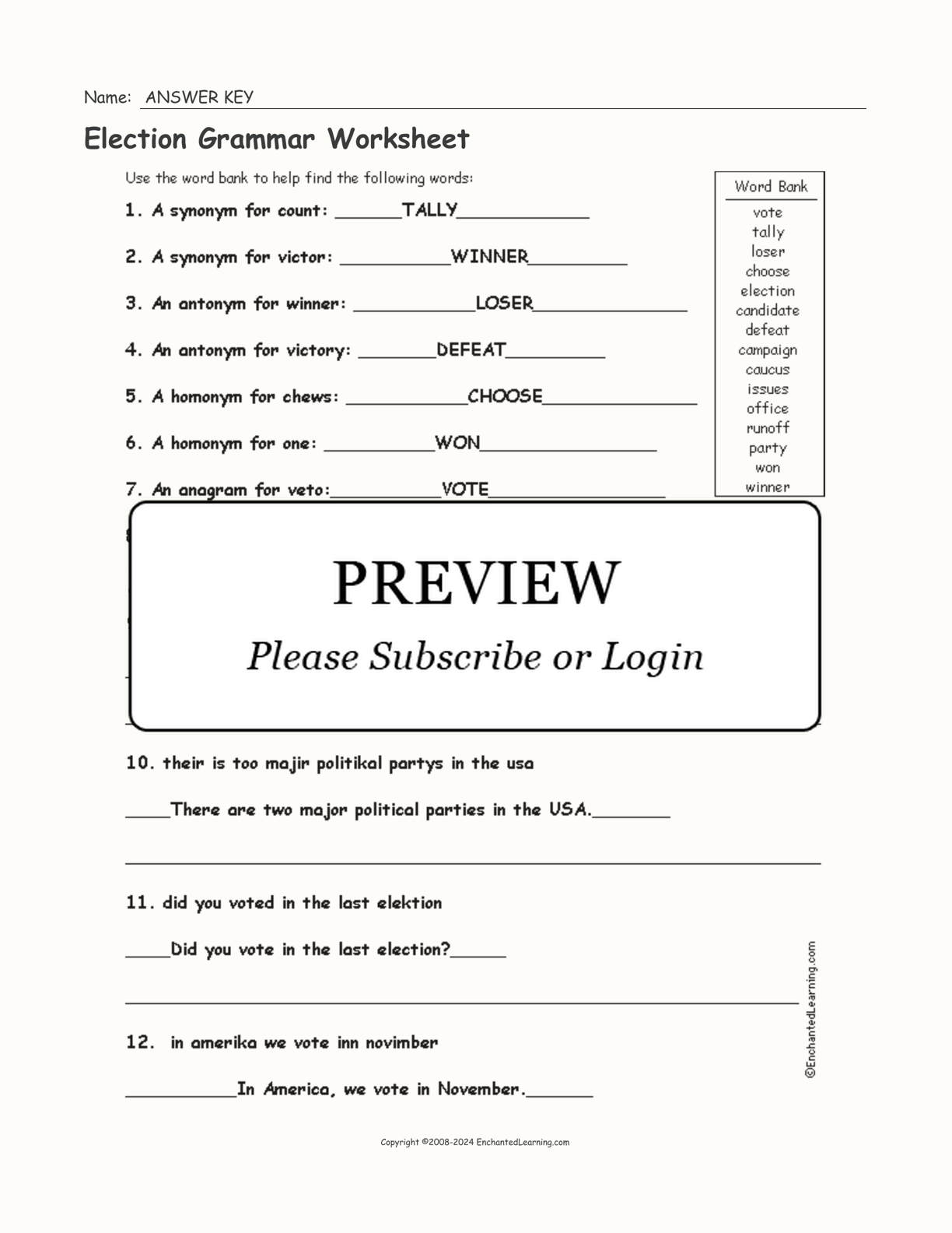 Election Grammar Worksheet interactive worksheet page 2