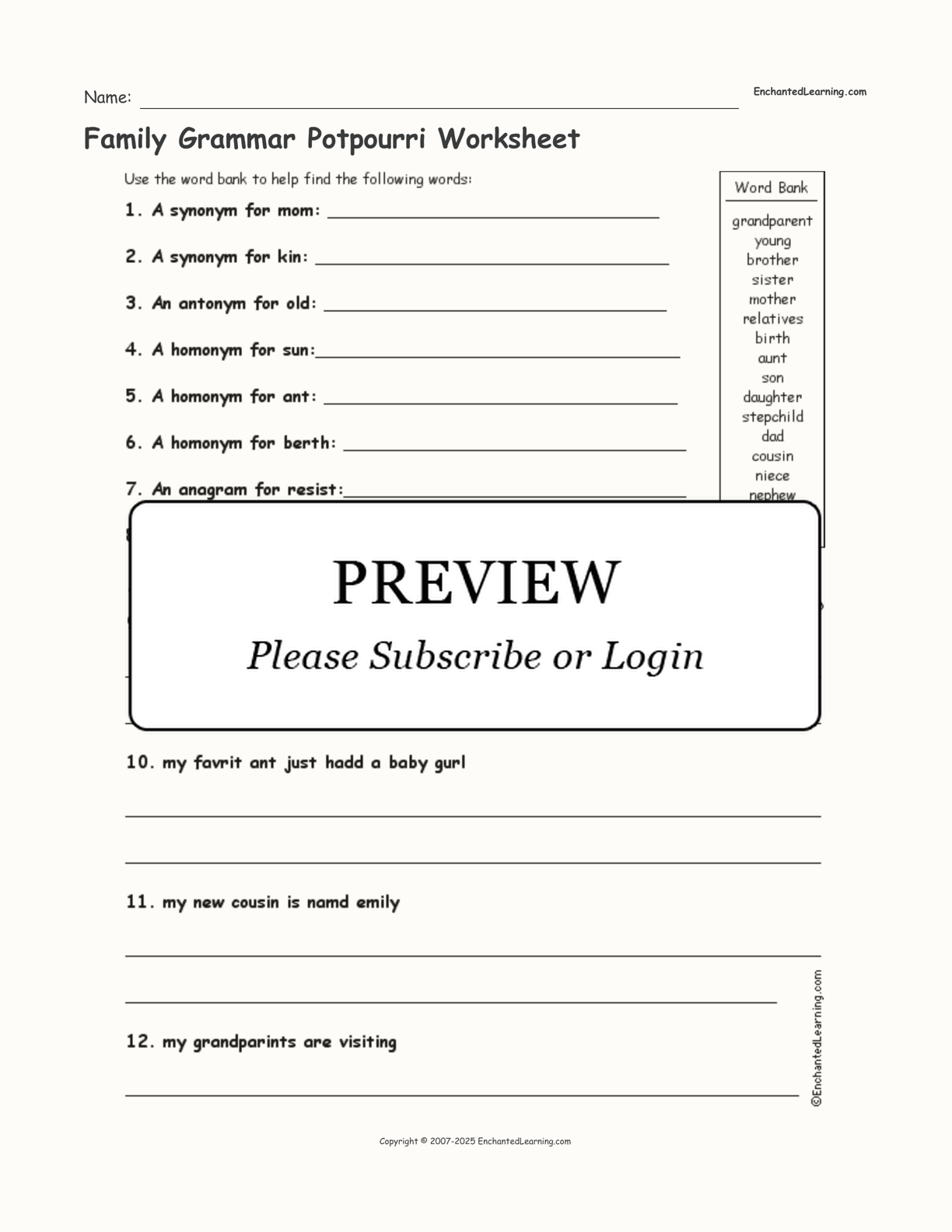 Family Grammar Potpourri Worksheet interactive worksheet page 1