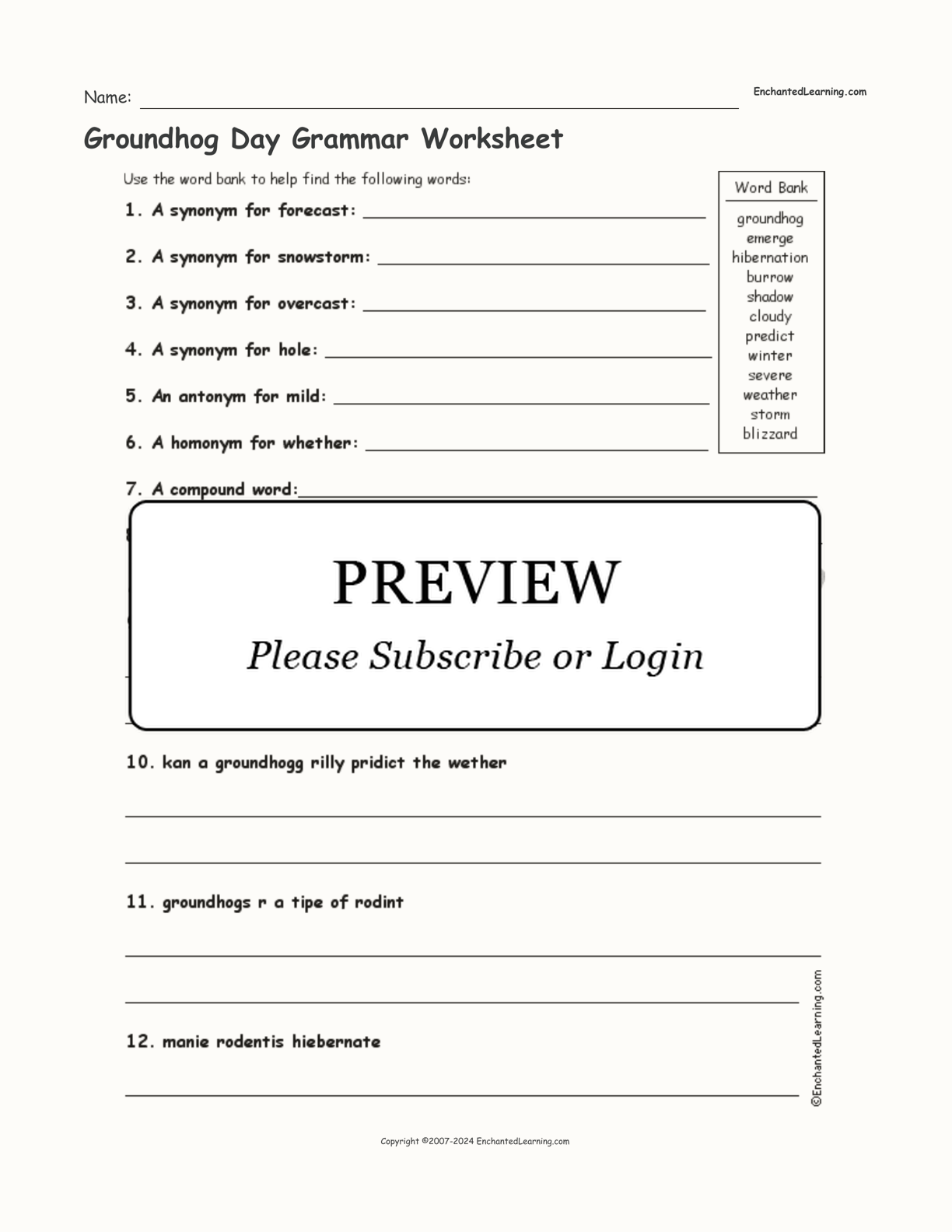 Groundhog Day Grammar Worksheet interactive worksheet page 1