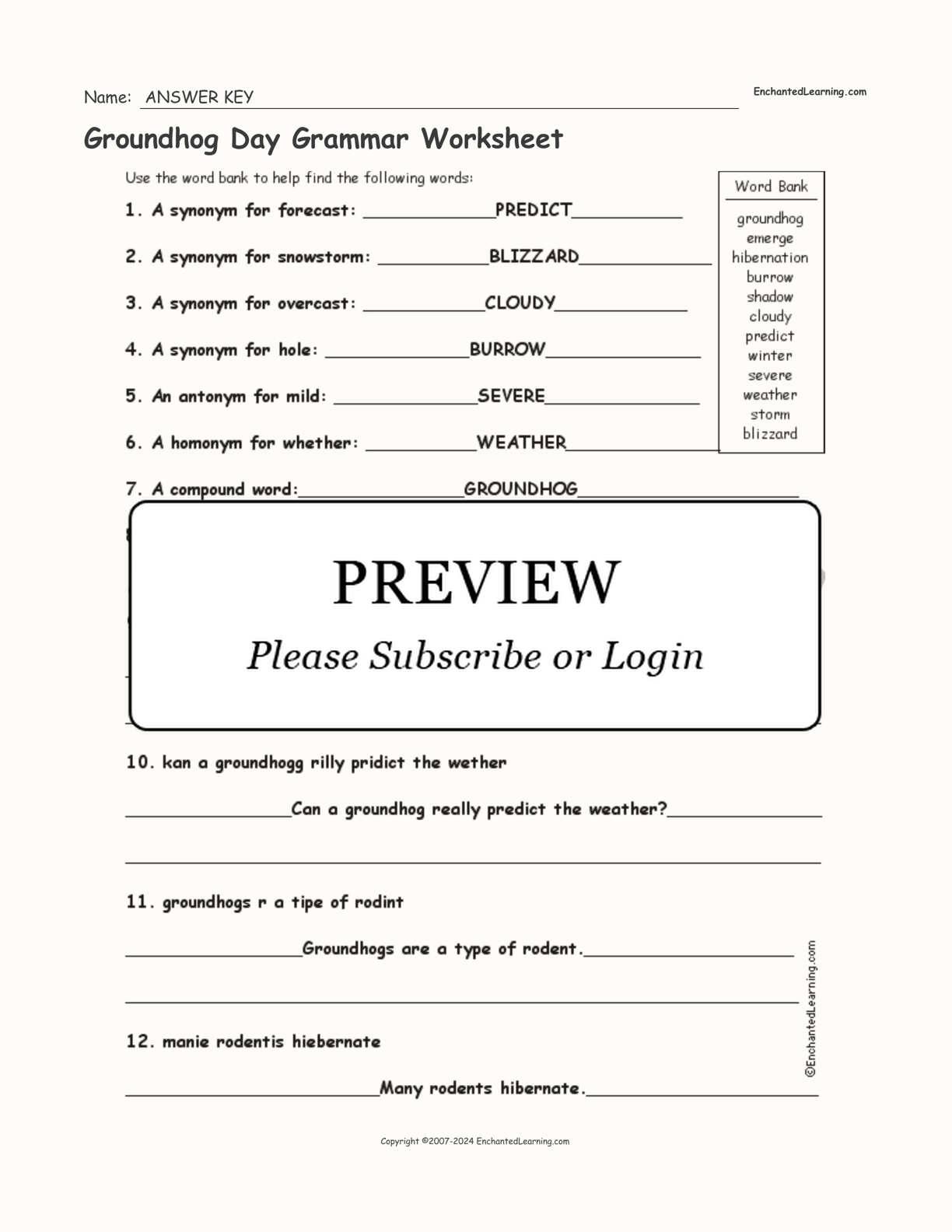 Groundhog Day Grammar Worksheet interactive worksheet page 2