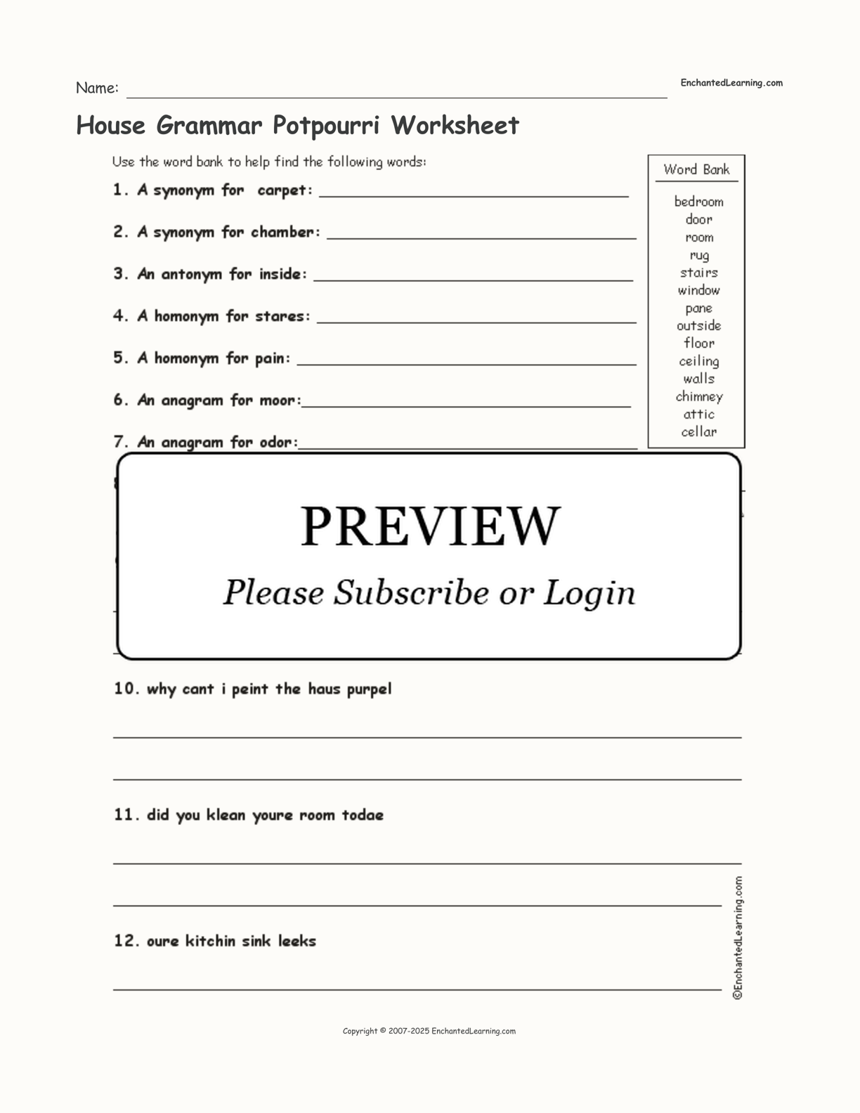 Rooms in the house interactive worksheet for grade 1