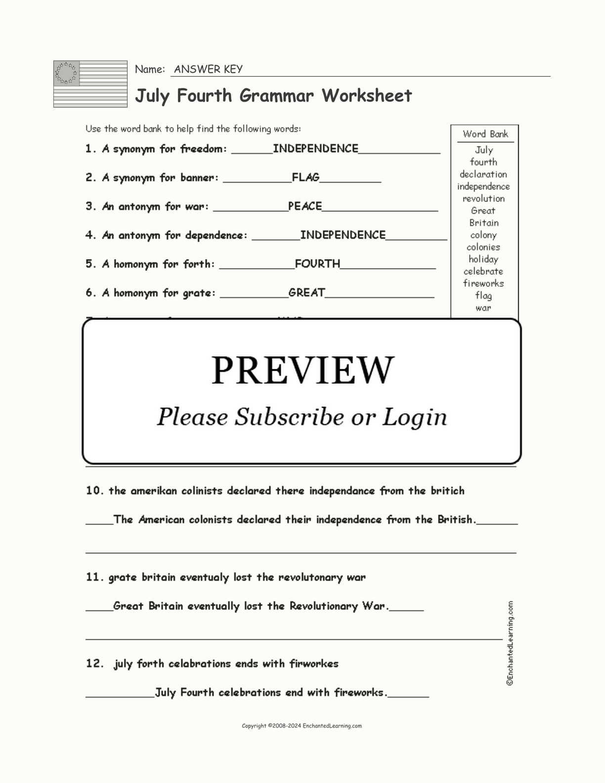 July Fourth Grammar Worksheet interactive worksheet page 2