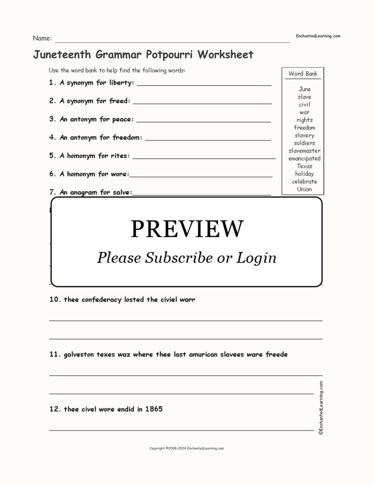 Juneteenth Grammar Potpourri Worksheet interactive worksheet page 1