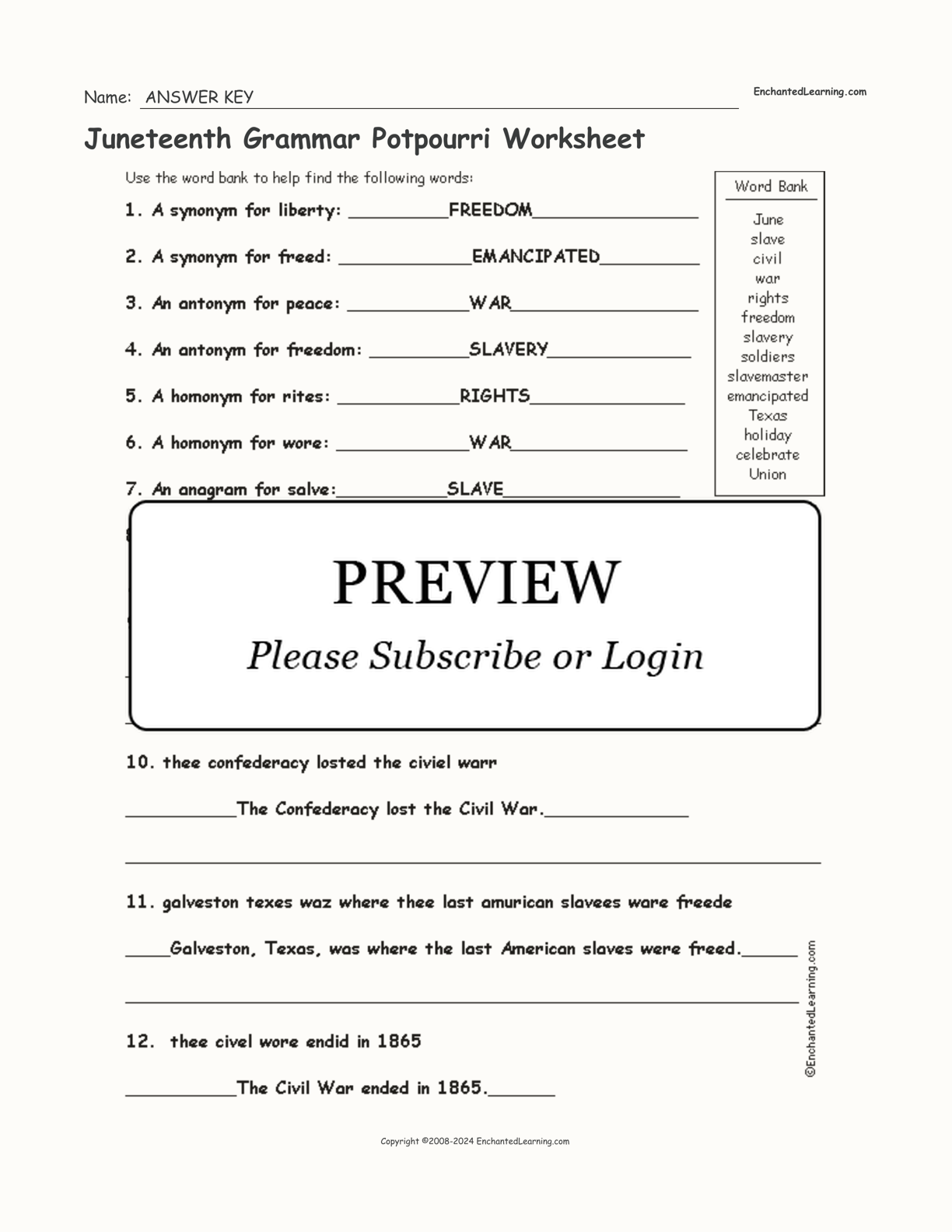 Juneteenth Grammar Potpourri Worksheet interactive worksheet page 2