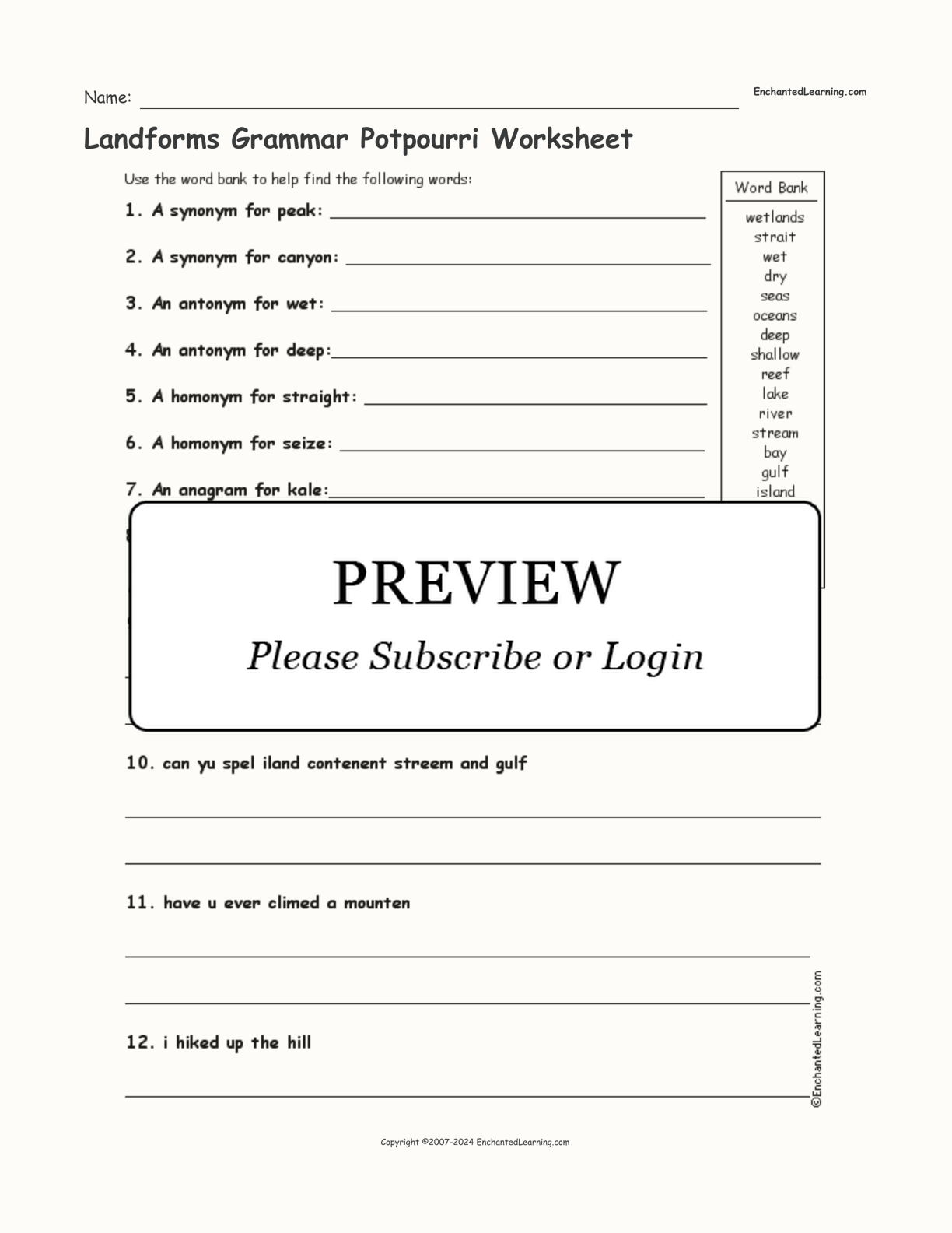 Landforms Grammar Potpourri Worksheet interactive worksheet page 1