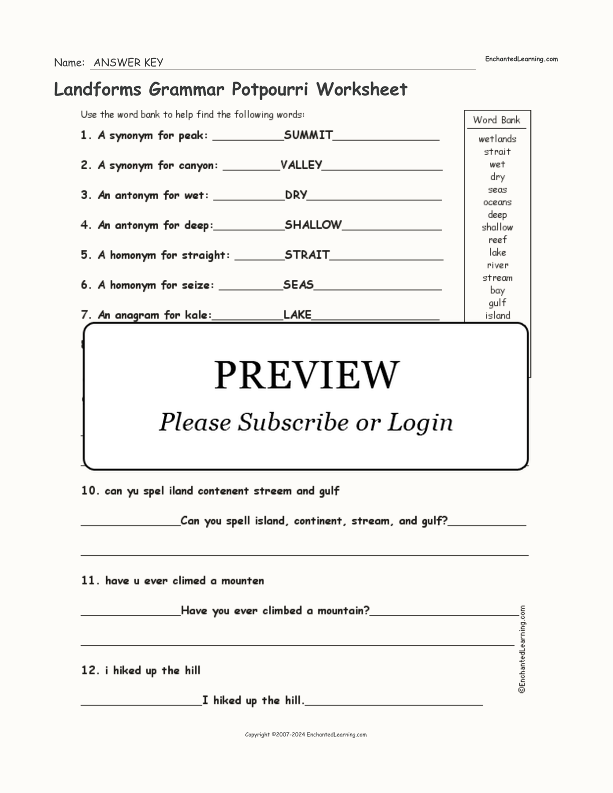 Landforms Grammar Potpourri Worksheet interactive worksheet page 2