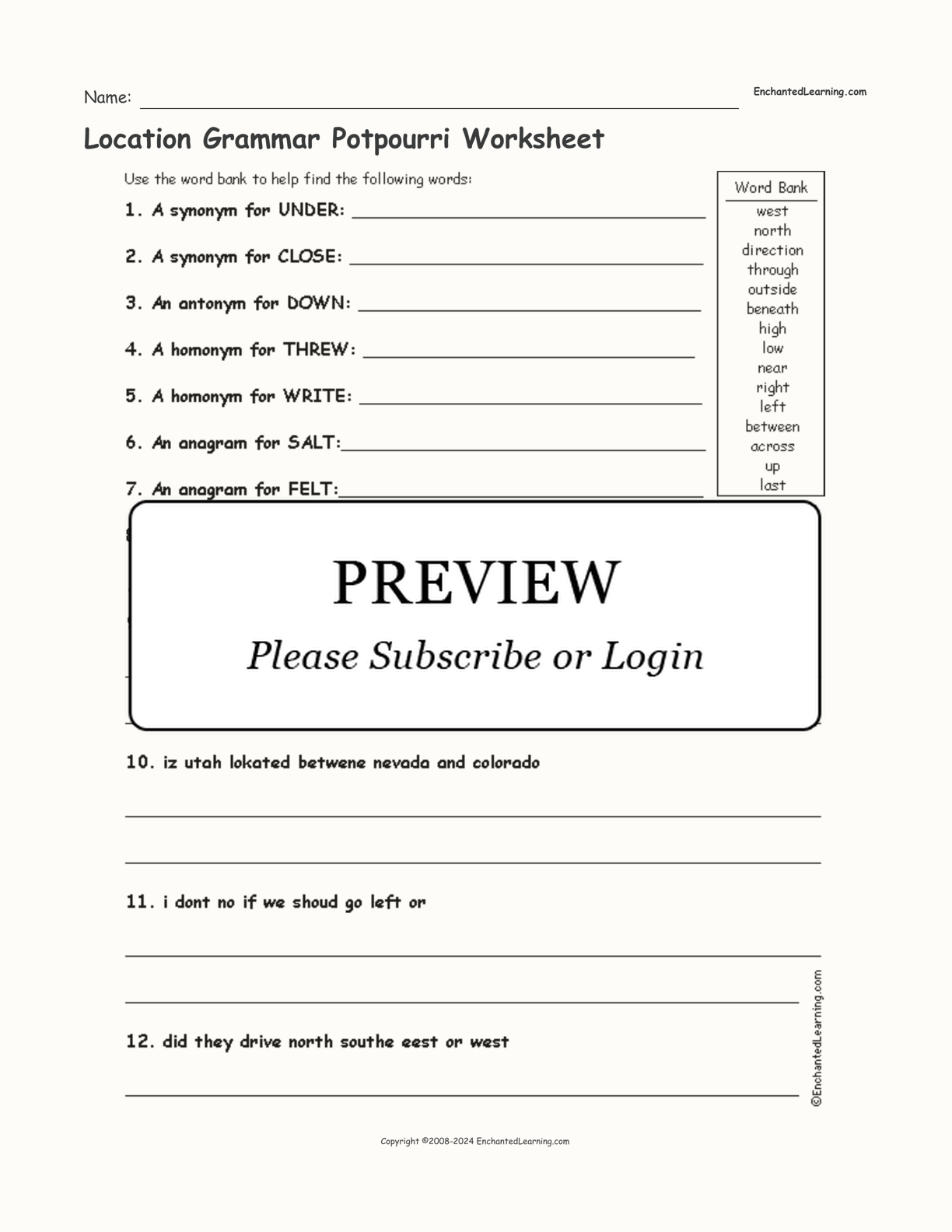Location Grammar Potpourri Worksheet interactive worksheet page 1