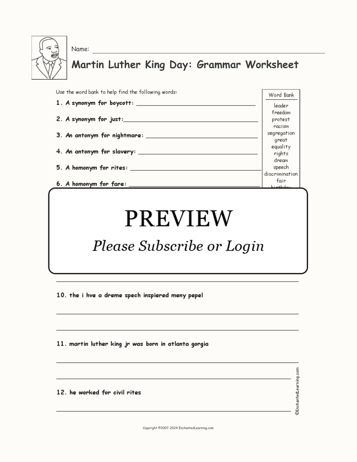 Martin Luther King Day: Grammar Worksheet interactive worksheet page 1