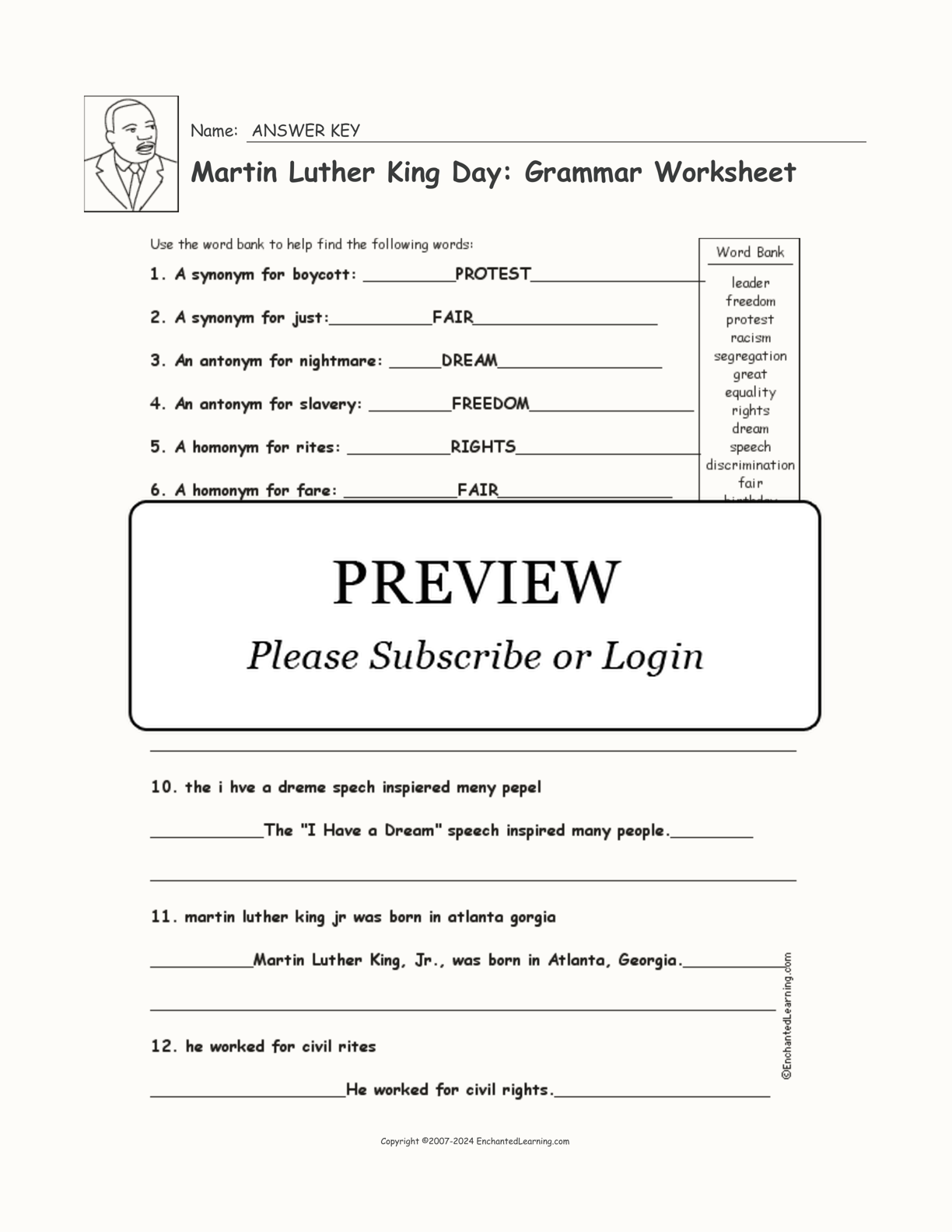 Martin Luther King Day: Grammar Worksheet interactive worksheet page 2